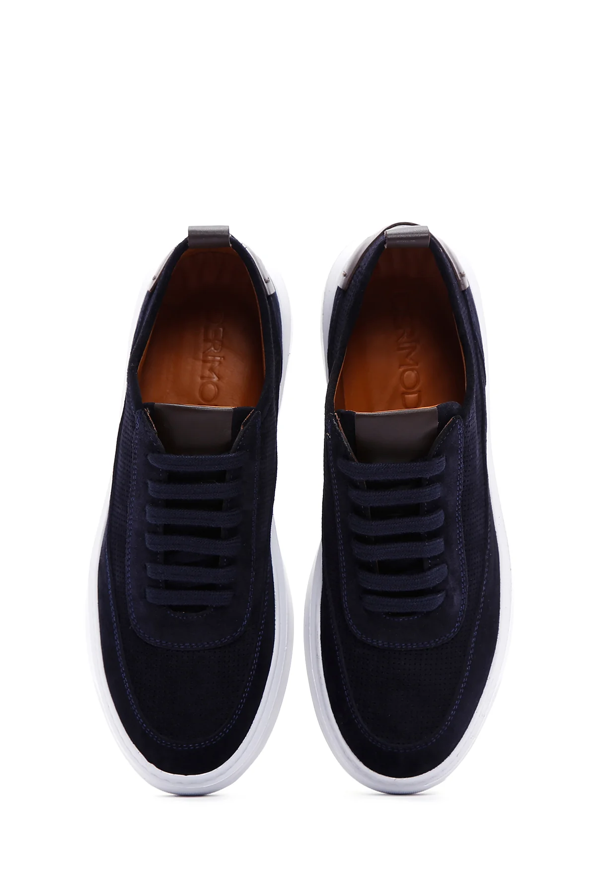 Erkek Lacivert Bağcıklı Kalın Tabanlı Süet Deri Sneaker - Image 6