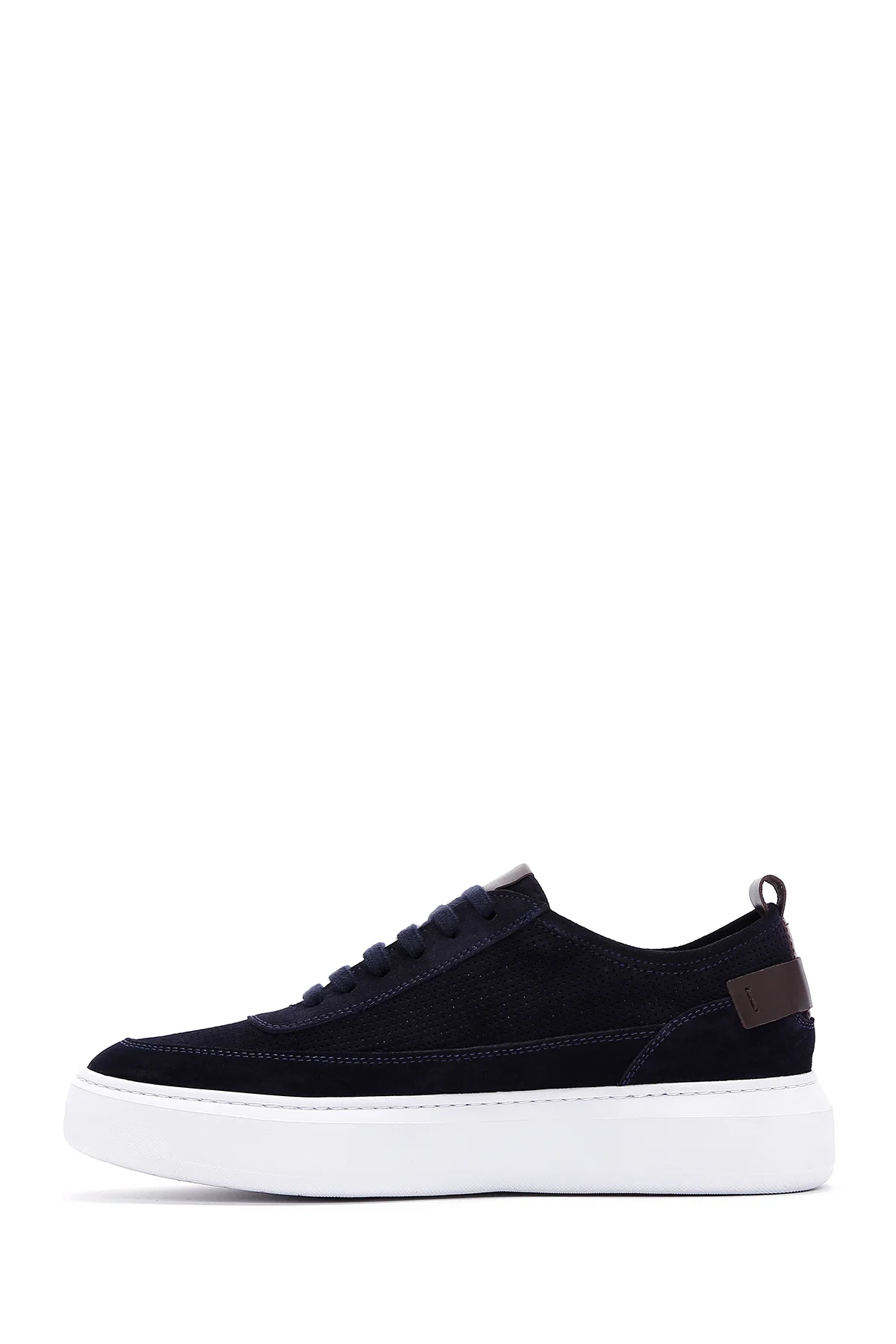 Erkek Lacivert Bağcıklı Kalın Tabanlı Süet Deri Sneaker - Image 2