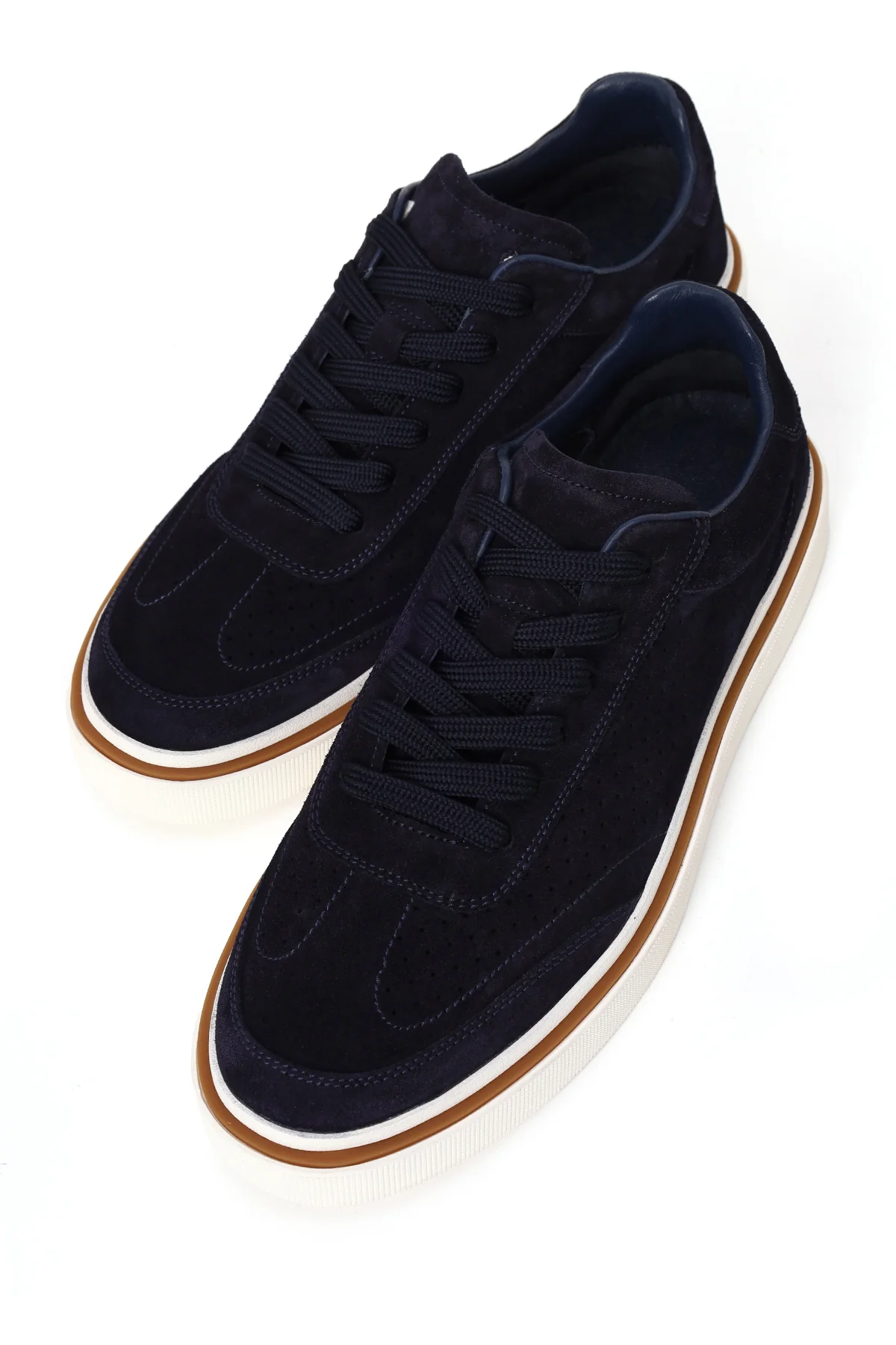 Erkek Lacivert Bağcıklı Kalın Tabanlı Süet Deri Sneaker - Image 10