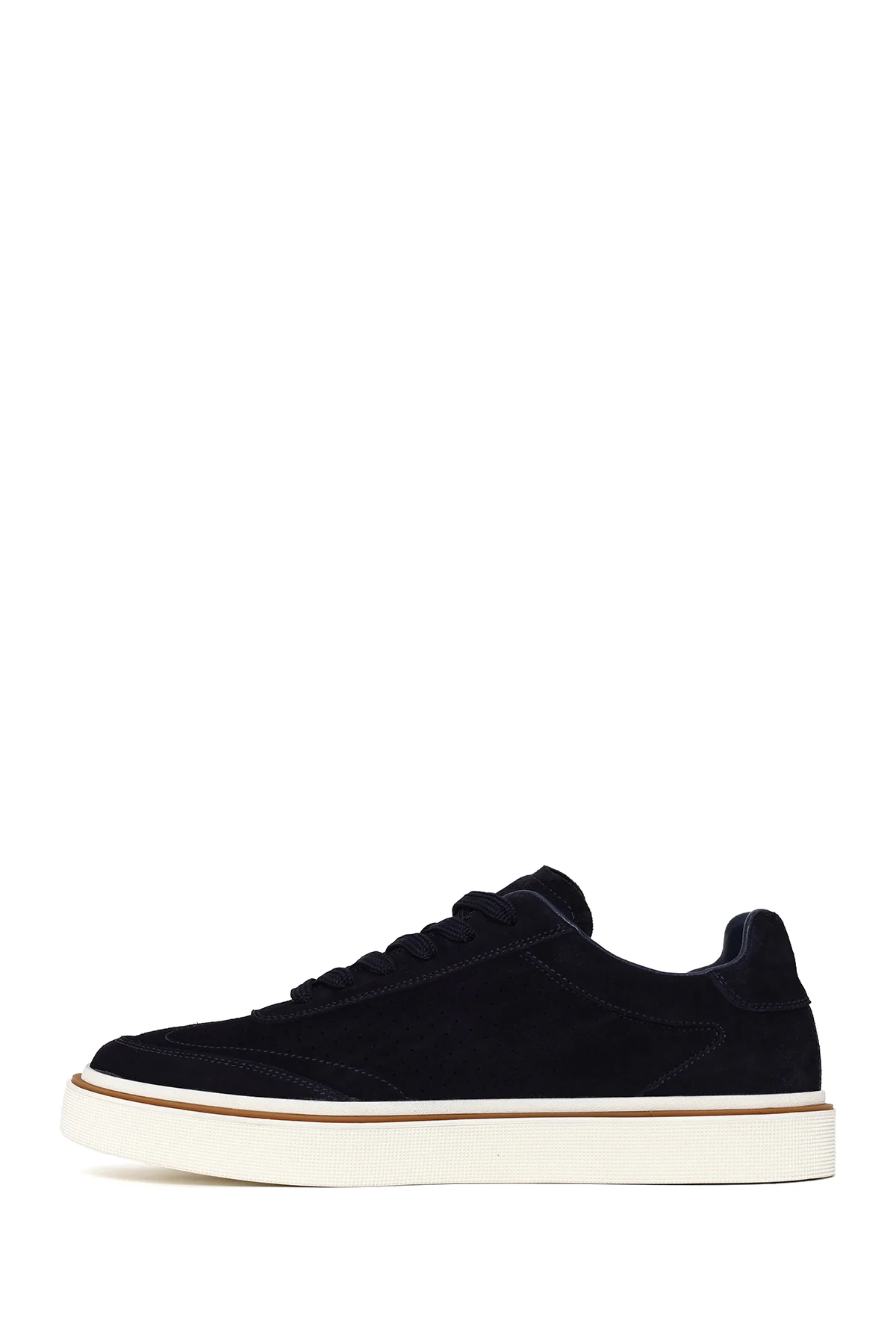 Erkek Lacivert Bağcıklı Kalın Tabanlı Süet Deri Sneaker - Image 3