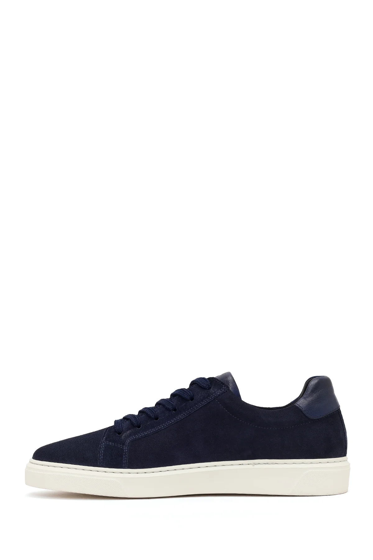 Erkek Lacivert Bağcıklı Kalın Tabanlı Süet Deri Sneaker - Image 4