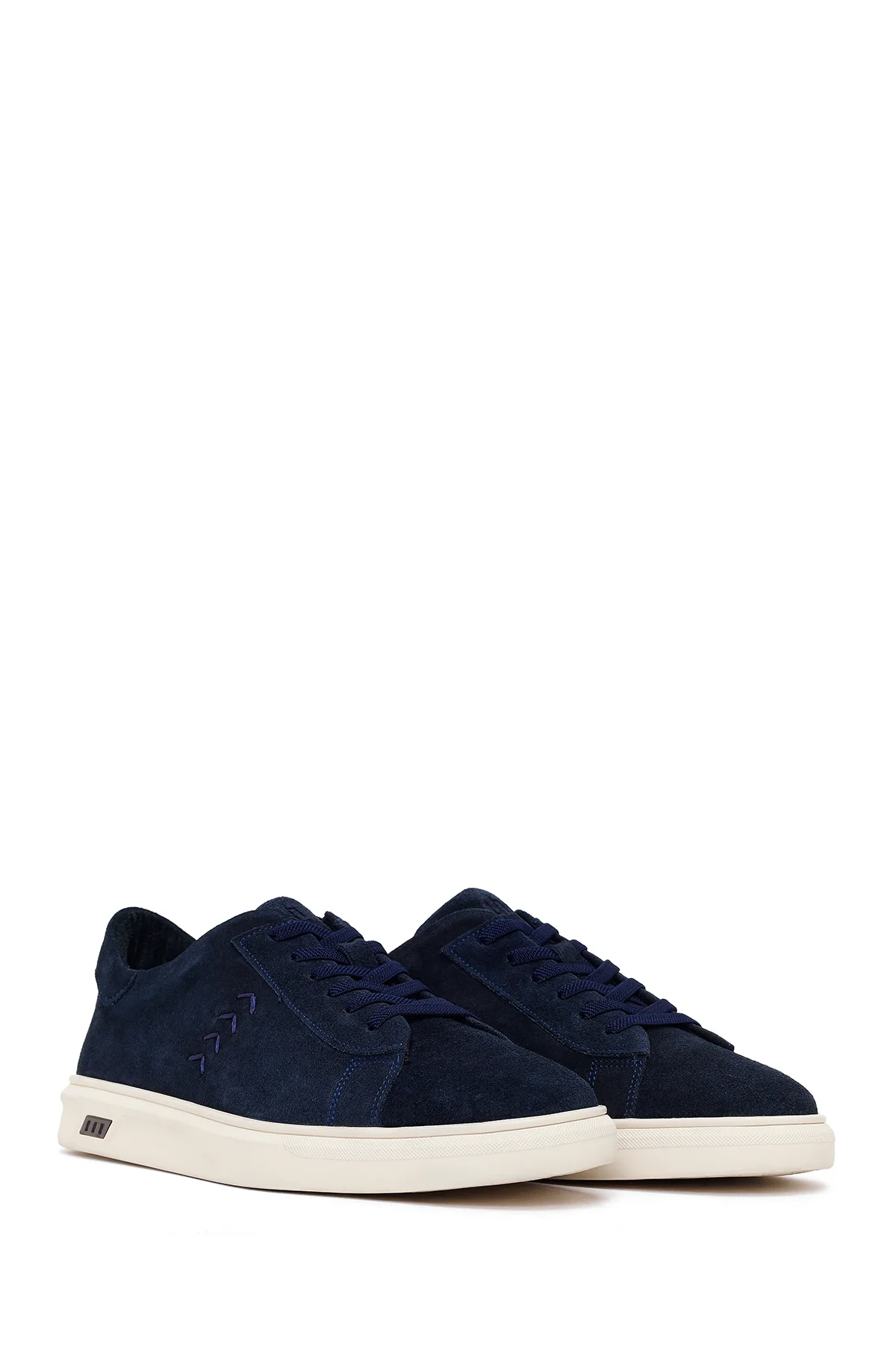Erkek Lacivert Bağcıklı Kalın Tabanlı Süet Deri Sneaker - Image 2