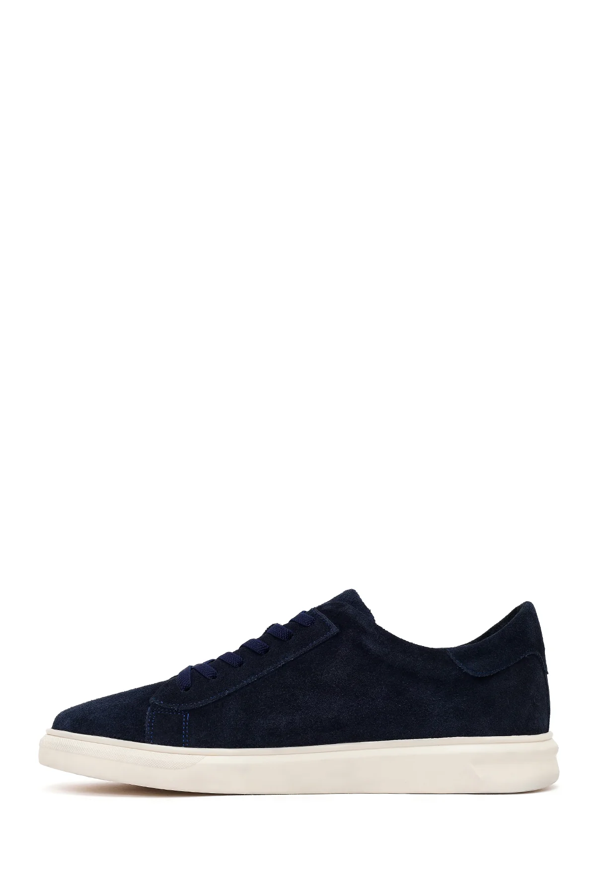 Erkek Lacivert Bağcıklı Kalın Tabanlı Süet Deri Sneaker - Image 3