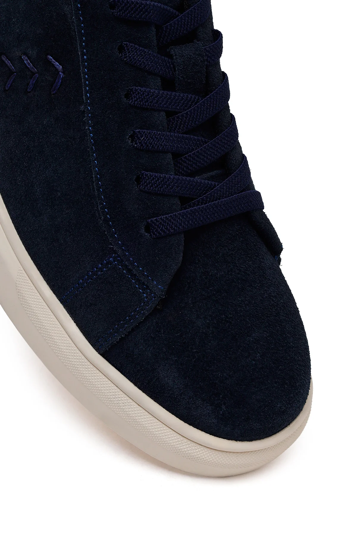 Erkek Lacivert Bağcıklı Kalın Tabanlı Süet Deri Sneaker - Image 9