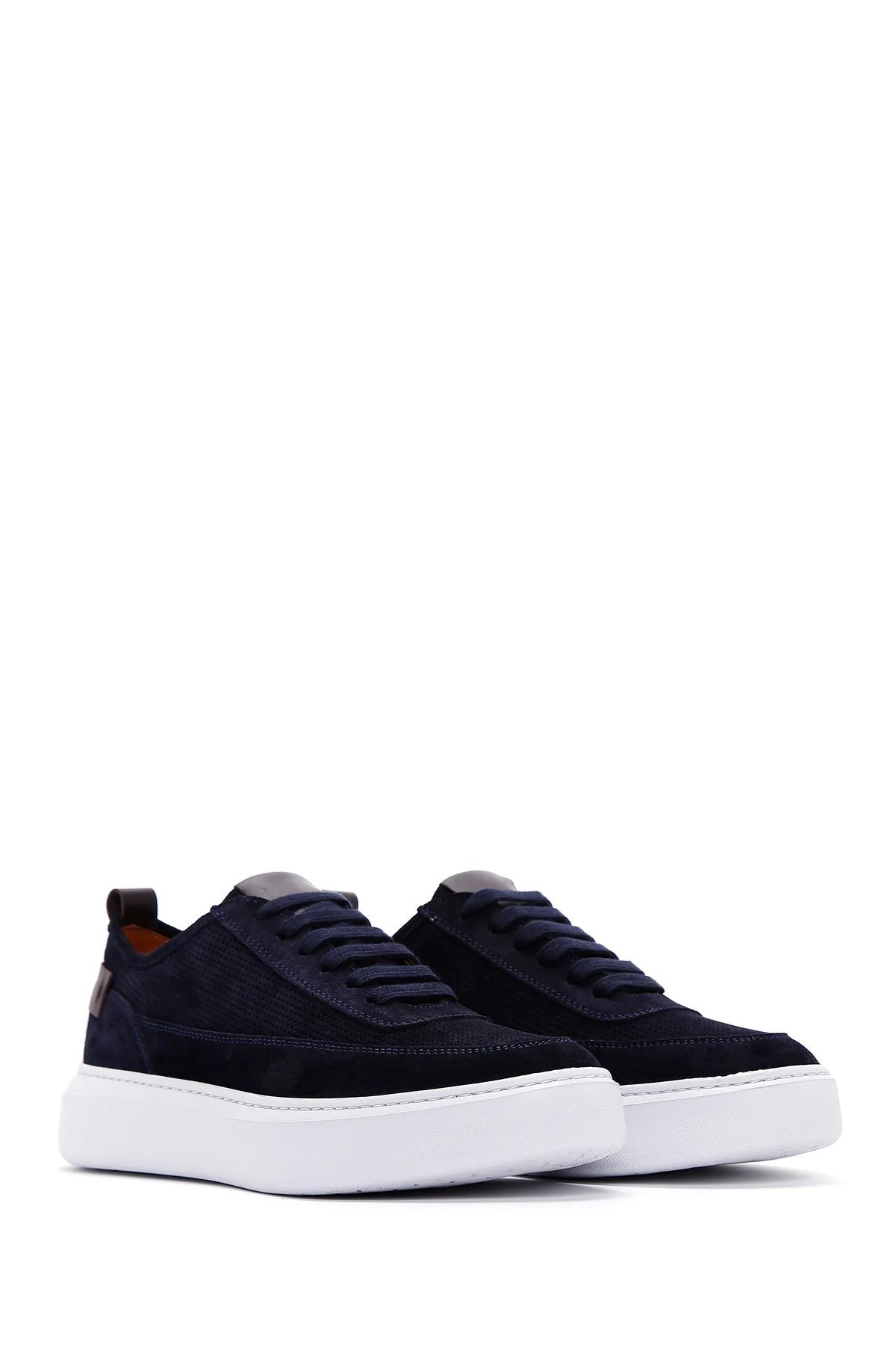 Erkek Lacivert Bağcıklı Kalın Tabanlı Süet Deri Sneaker - Image 2