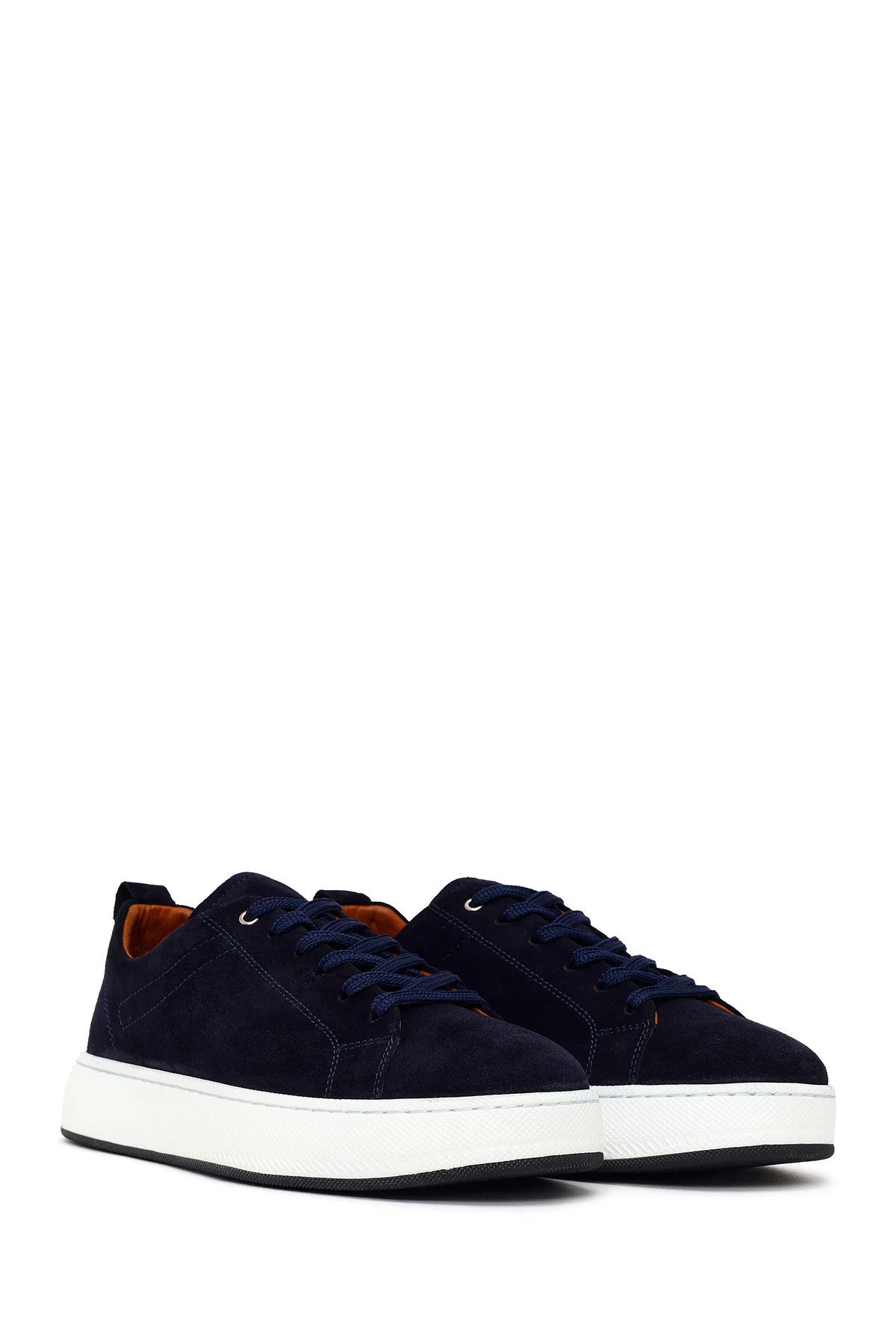 Erkek Lacivert Bağcıklı Kalın Tabanlı Süet Deri Sneaker - Image 2