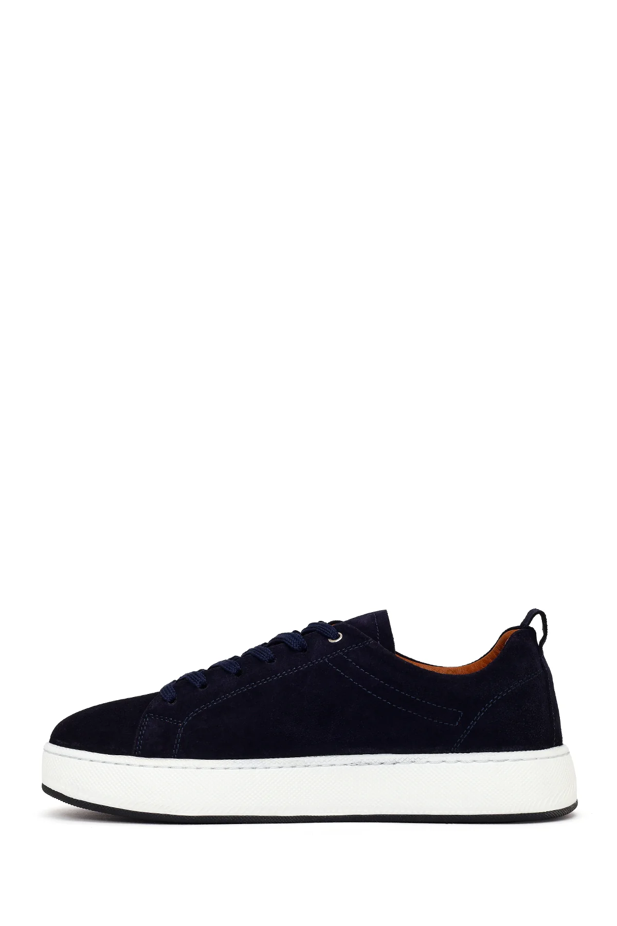 Erkek Lacivert Bağcıklı Kalın Tabanlı Süet Deri Sneaker - Image 3