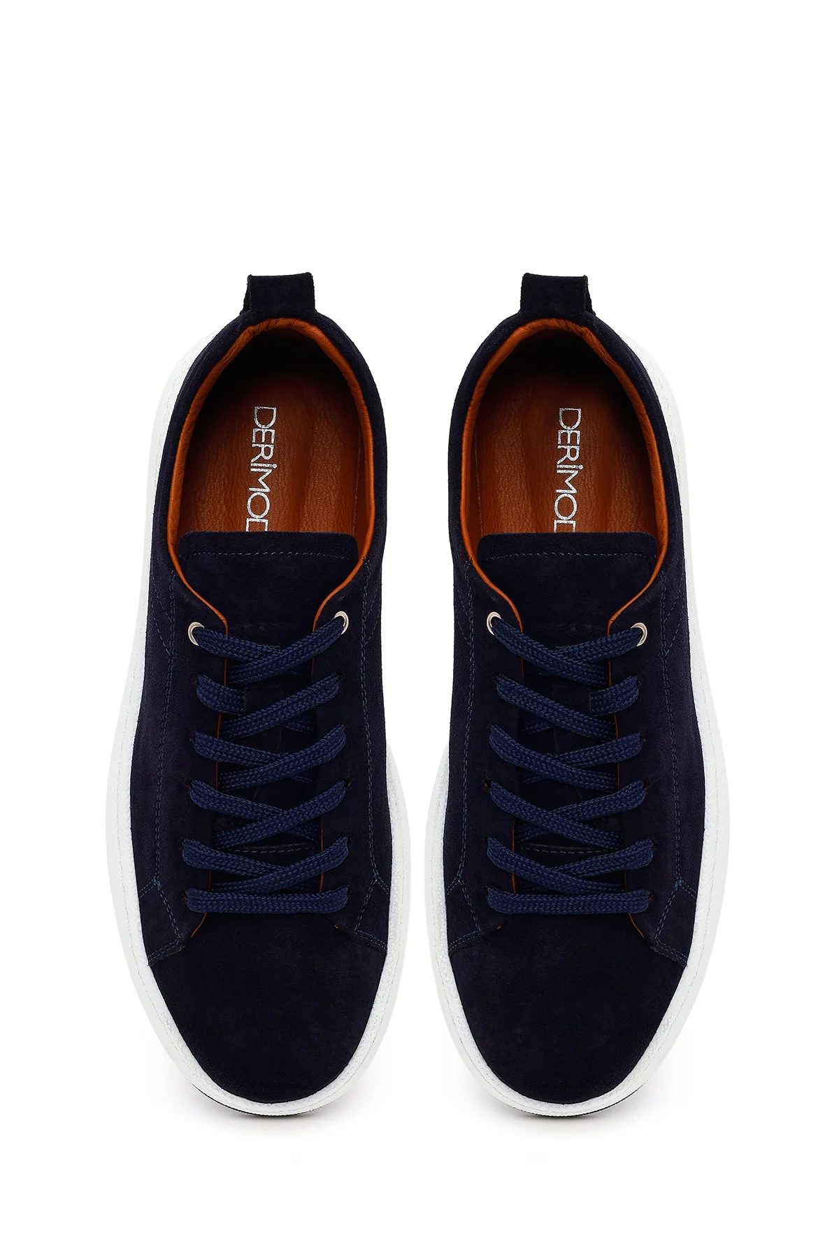Erkek Lacivert Bağcıklı Kalın Tabanlı Süet Deri Sneaker - Image 4