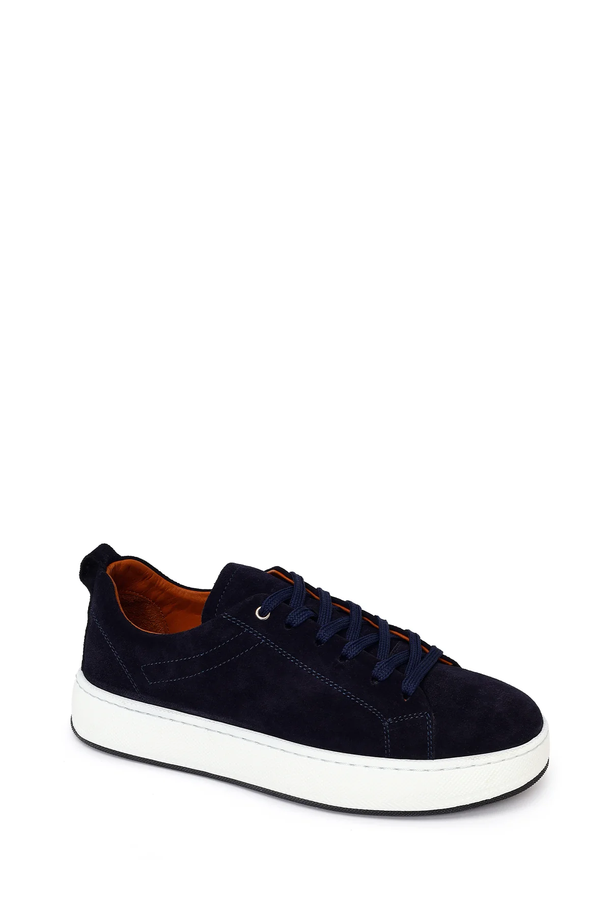 Erkek Lacivert Bağcıklı Kalın Tabanlı Süet Deri Sneaker - Image 7
