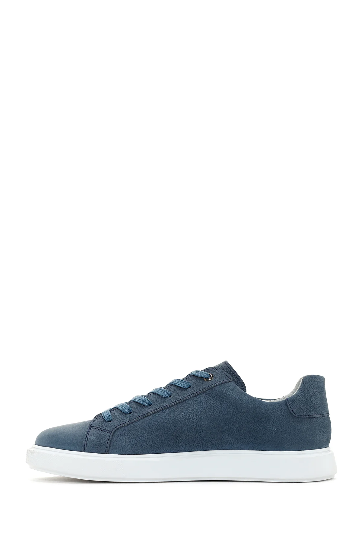 Erkek Lacivert Bağcıklı Nubuk Deri Sneaker - Image 2