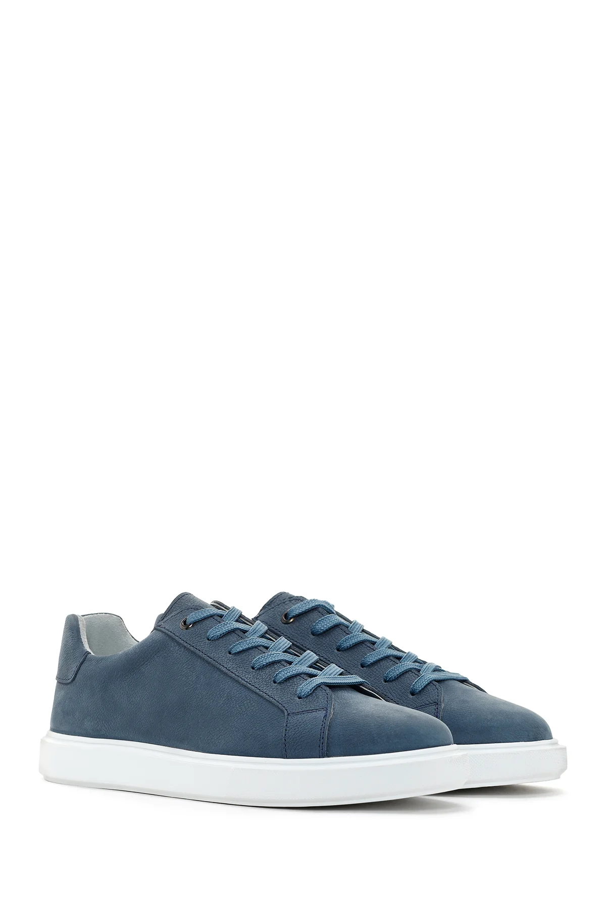 Erkek Lacivert Bağcıklı Nubuk Deri Sneaker - Image 3