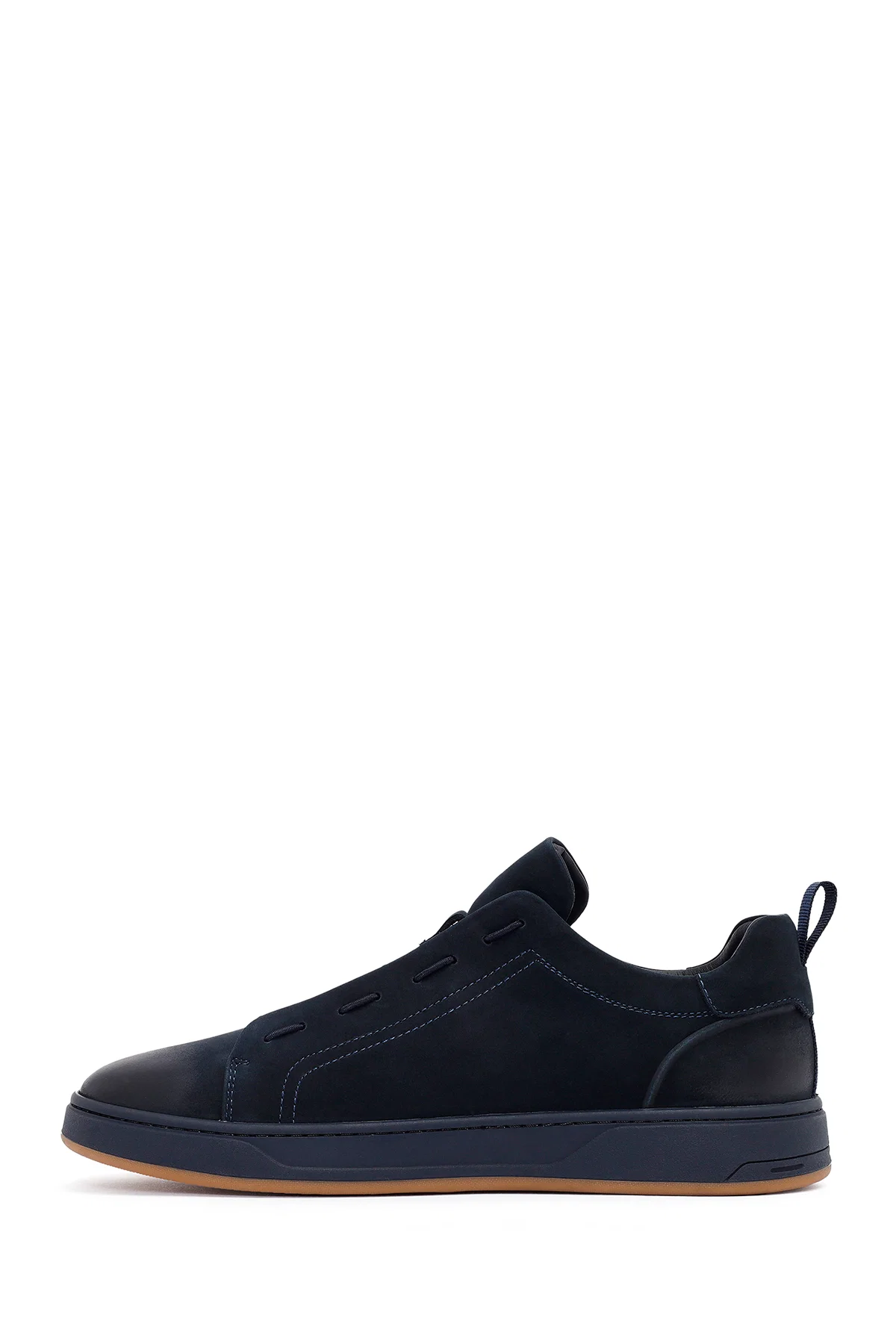 Erkek Lacivert Bağcıklı Nubuk Deri Sneaker - Image 2