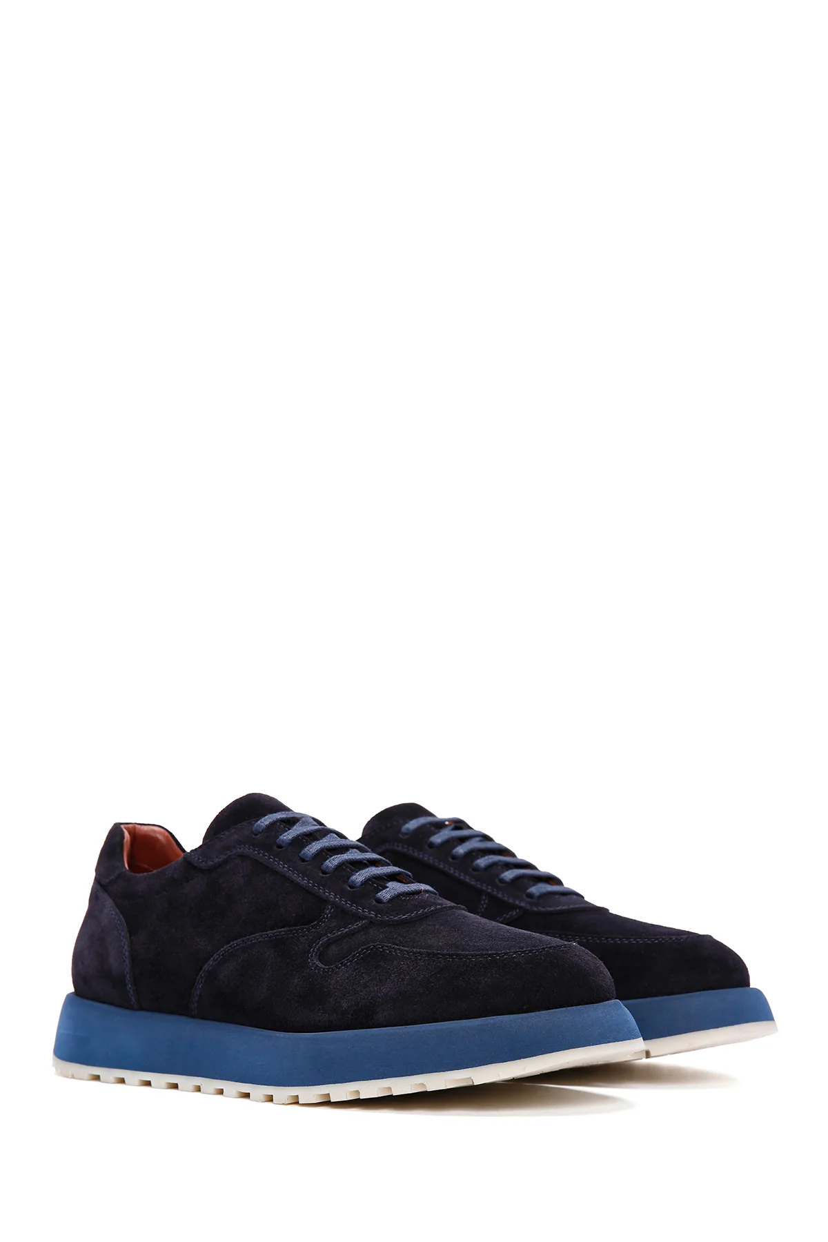 Erkek Lacivert Bağcıklı Süet Deri Casual Sneaker - Image 3