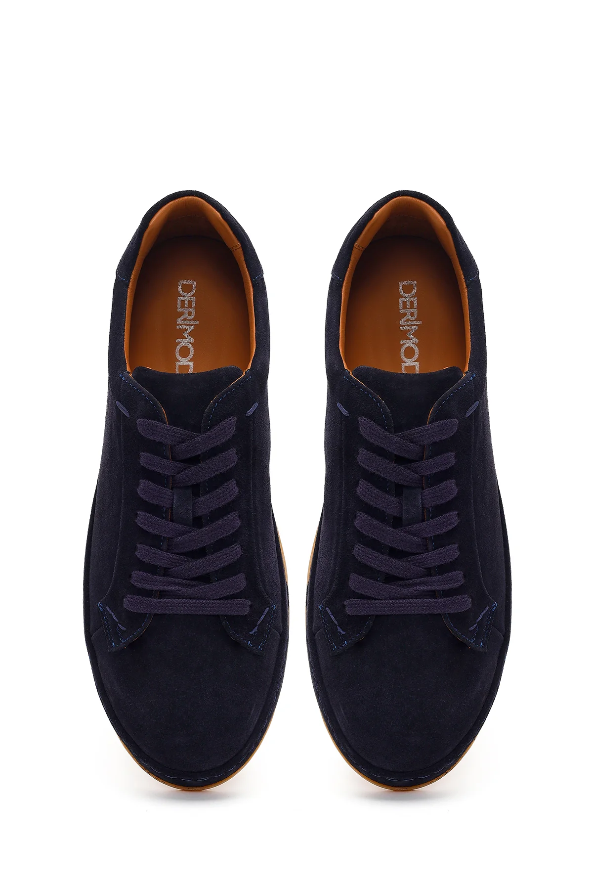 Erkek Lacivert Bağcıklı Süet Deri Sneaker - Image 4