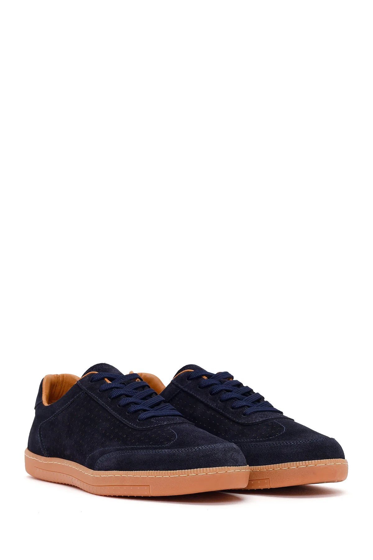 Erkek Lacivert Bağcıklı Süet Deri Sneaker - Image 3