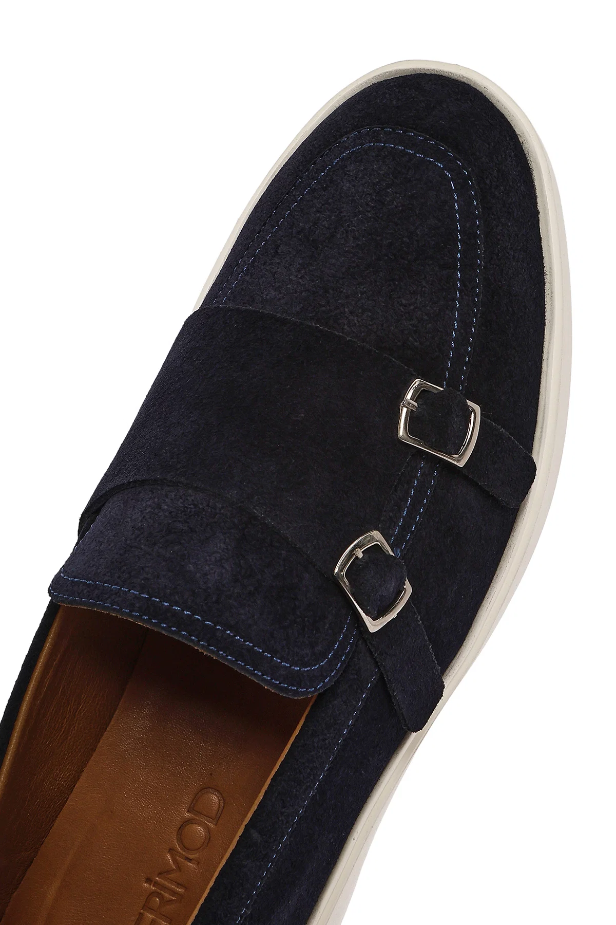 Erkek Lacivert Çift Tokalı Süet Deri Casual Loafer - Image 10