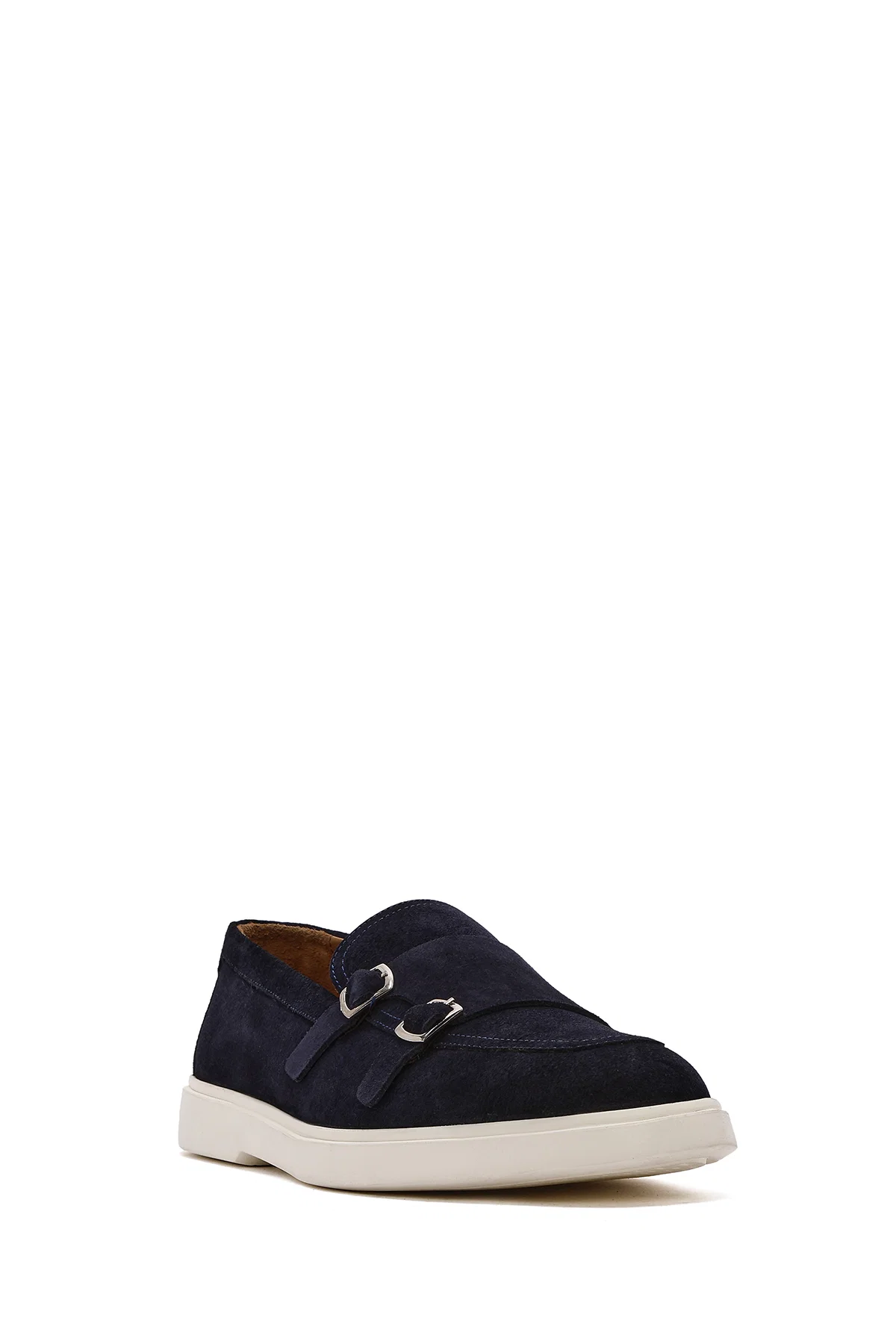 Erkek Lacivert Çift Tokalı Süet Deri Casual Loafer - Image 6