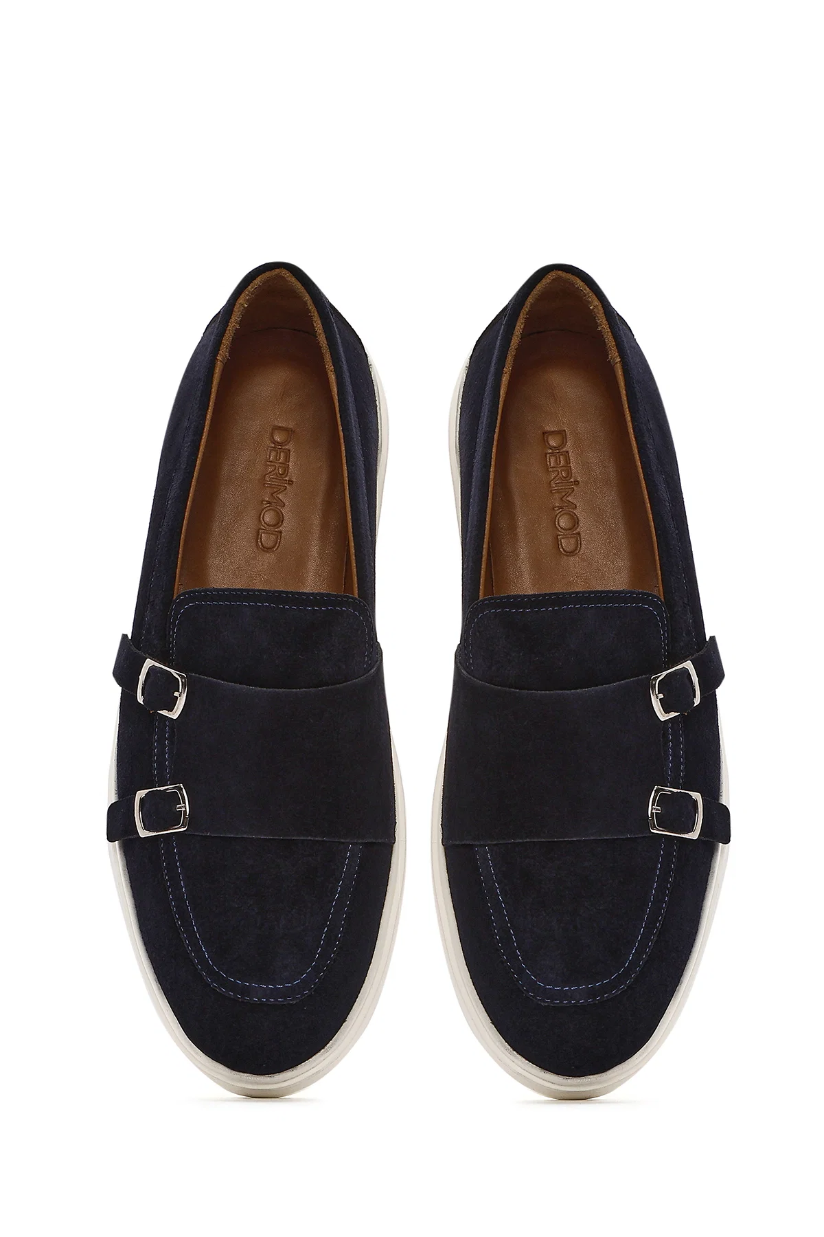 Erkek Lacivert Çift Tokalı Süet Deri Casual Loafer - Image 7