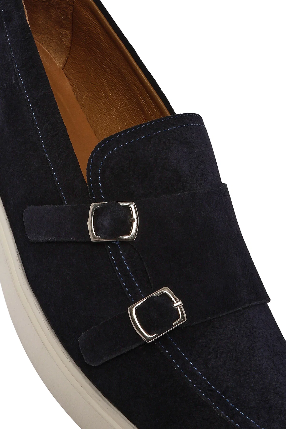 Erkek Lacivert Çift Tokalı Süet Deri Casual Loafer - Image 9