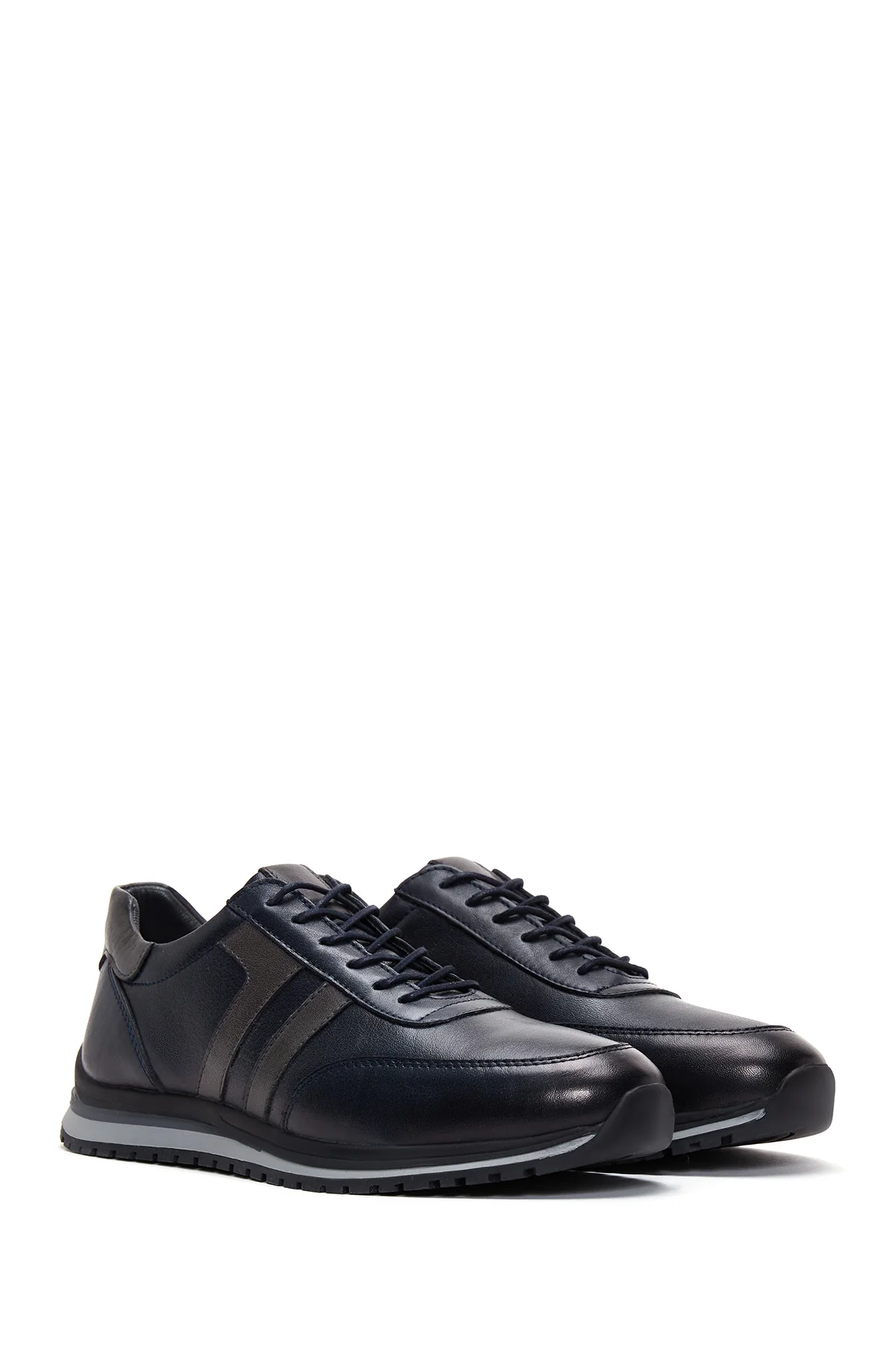 Erkek Lacivert Deri Casual Sneaker - Image 2