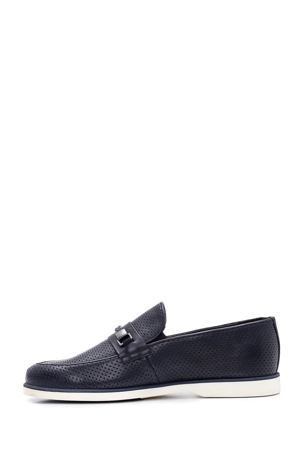 Erkek Lacivert Deri Delikli Casual Loafer - Image 2