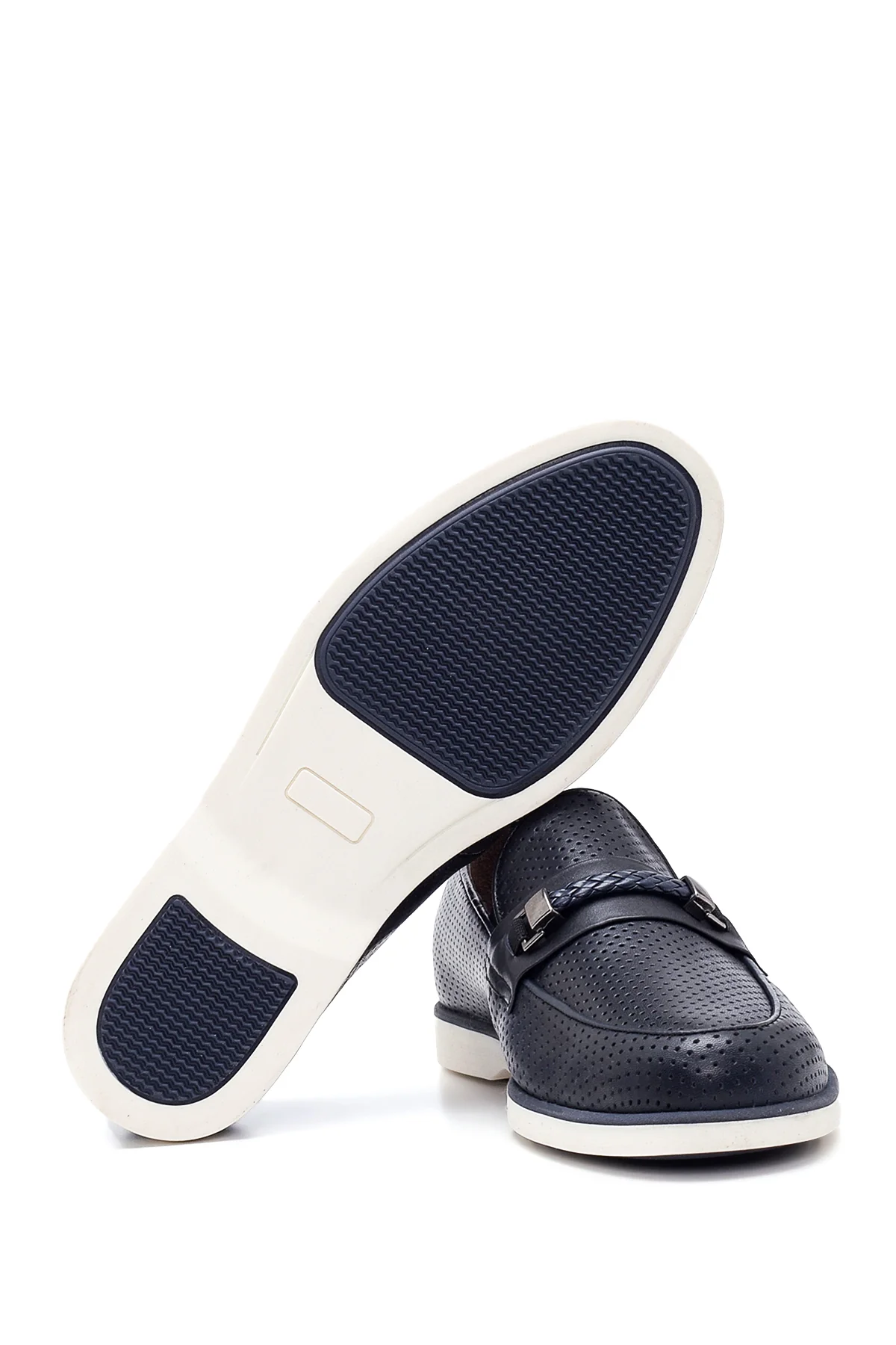 Erkek Lacivert Deri Delikli Casual Loafer - Image 4