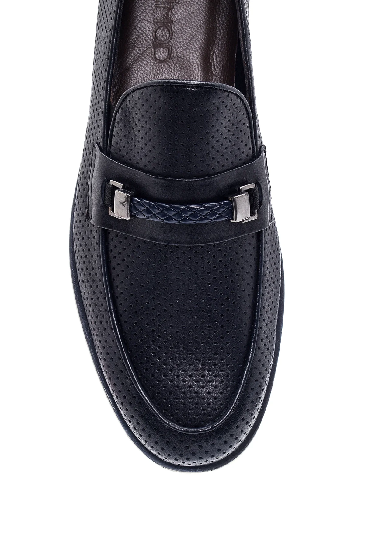 Erkek Lacivert Deri Delikli Casual Loafer - Image 6