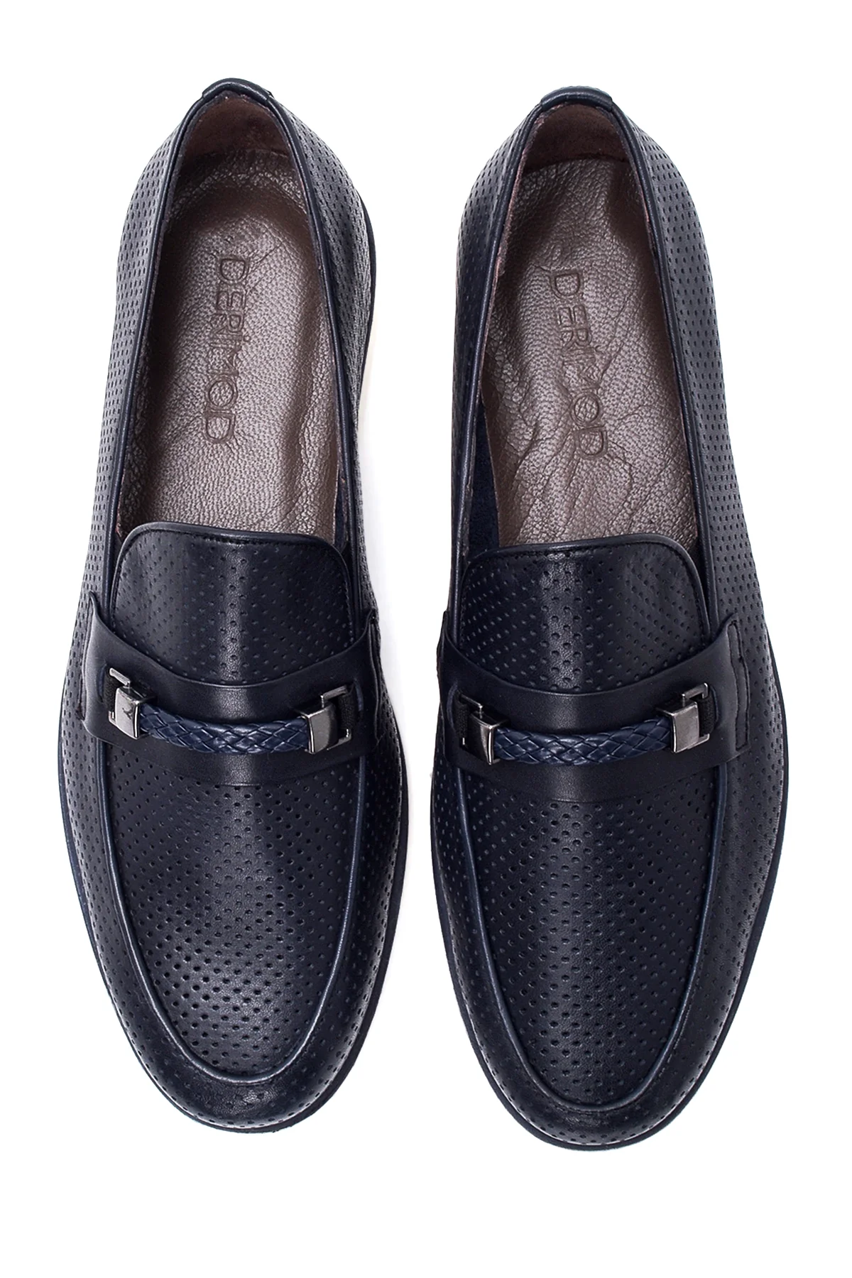 Erkek Lacivert Deri Delikli Casual Loafer - Image 7