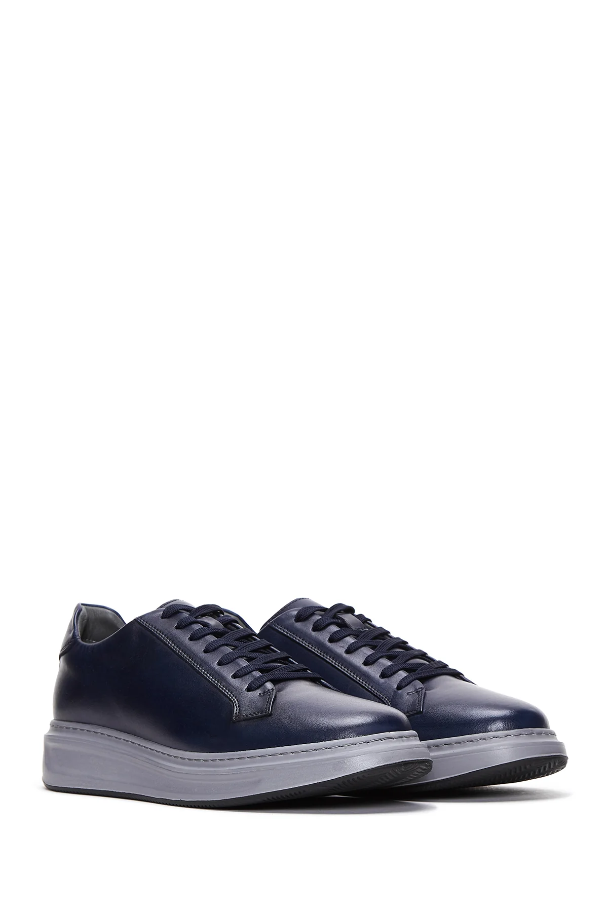Erkek Lacivert Deri Kalın Tabanlı Sneaker - Image 3