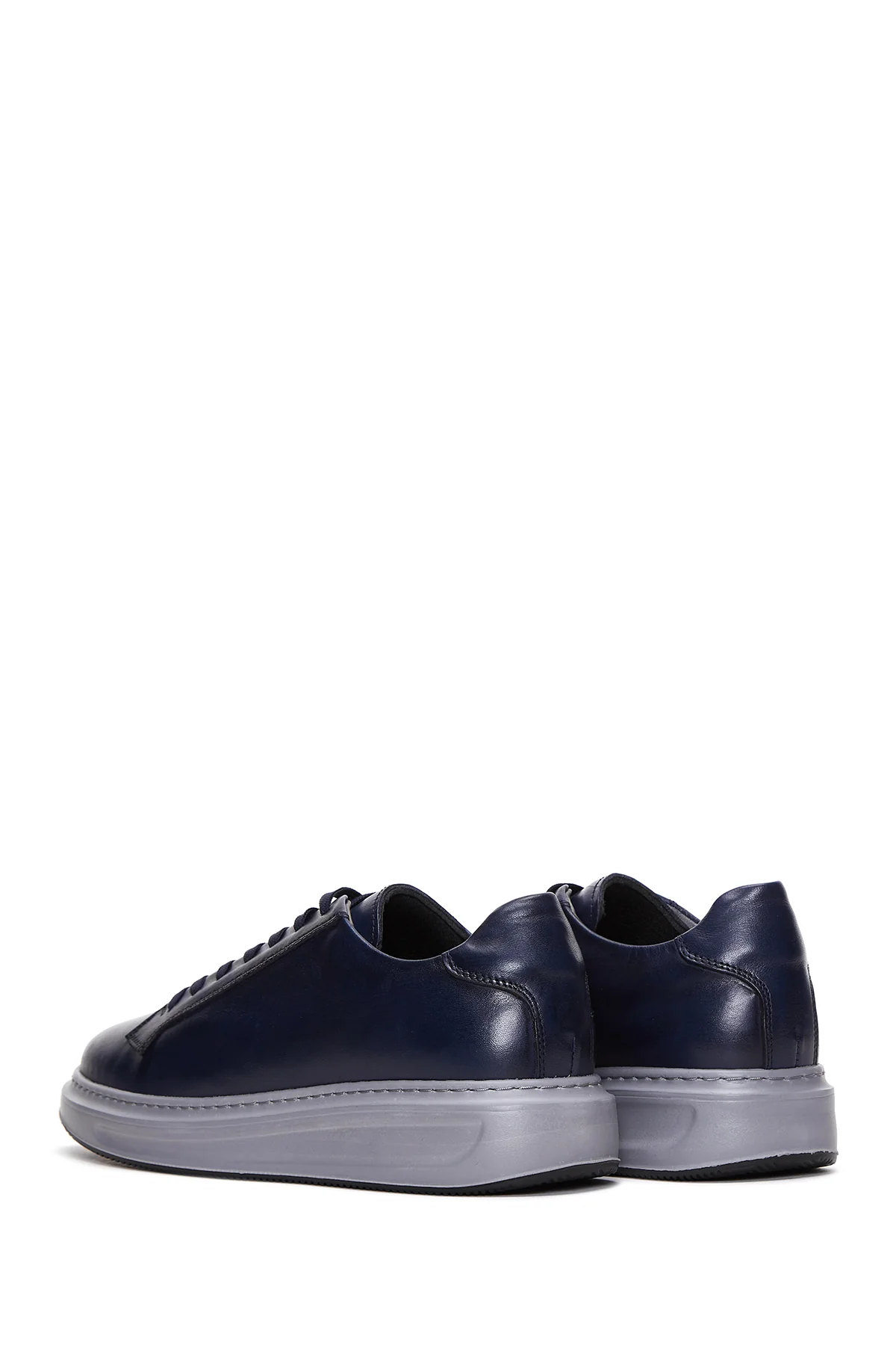 Erkek Lacivert Deri Kalın Tabanlı Sneaker - Image 5