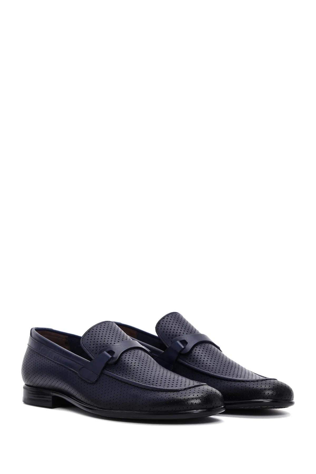 Erkek Lacivert Deri Klasik Loafer - Image 3