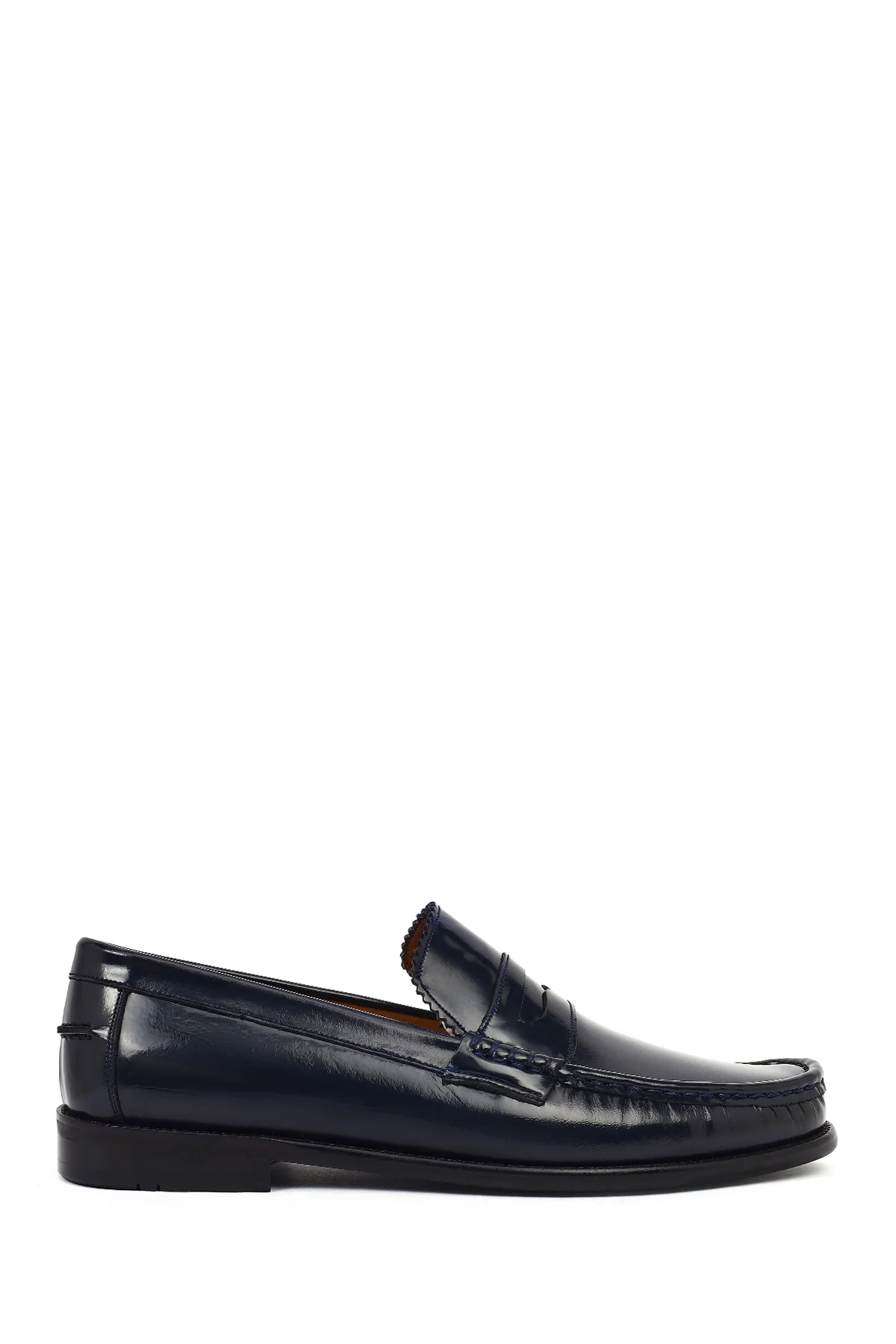 Erkek Lacivert Deri Klasik Loafer