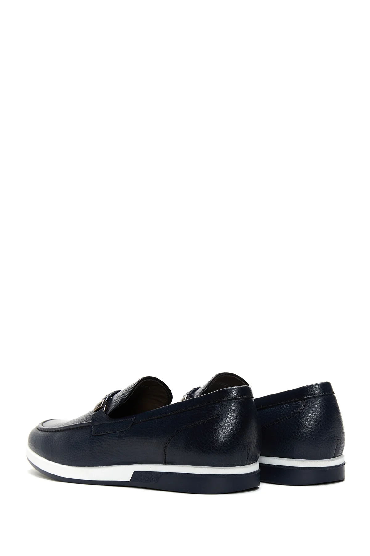 Erkek Lacivert Deri Örgü Detaylı Casual Loafer - Image 5