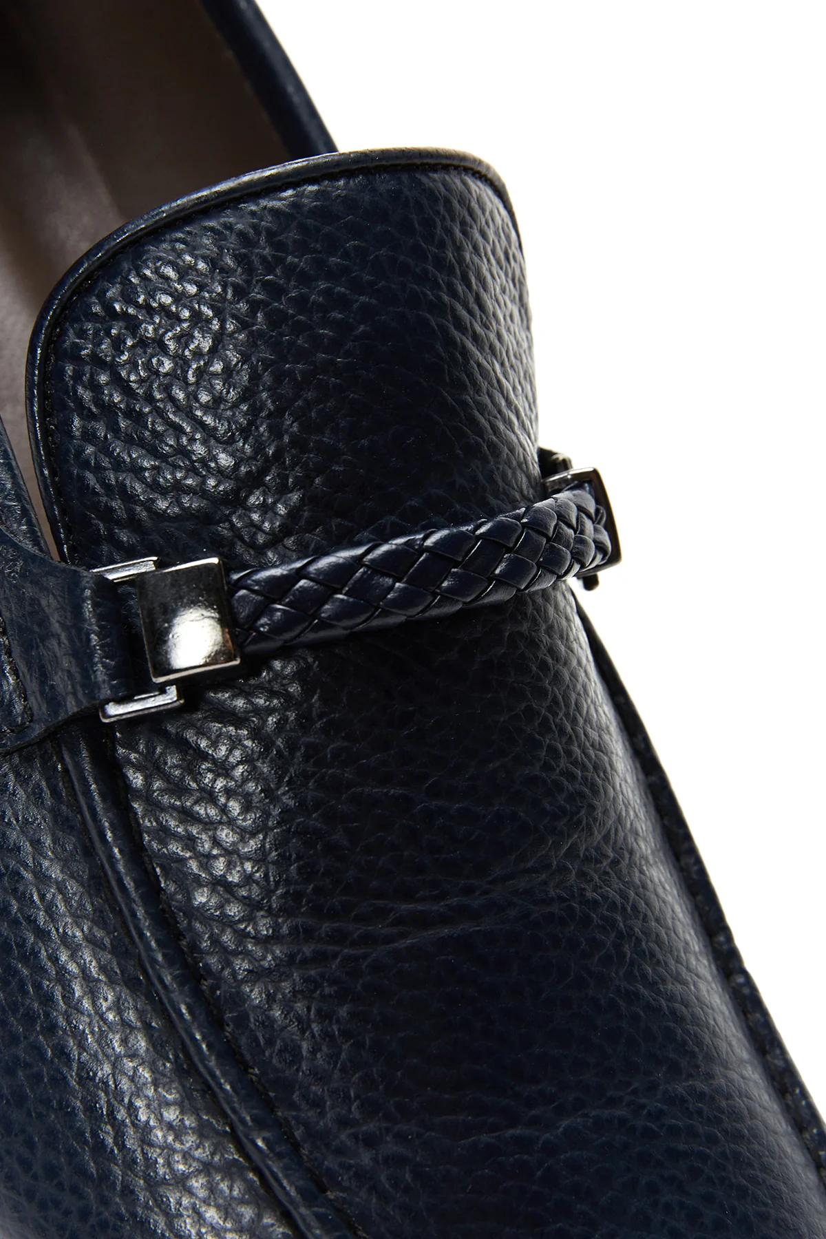 Erkek Lacivert Deri Örgü Detaylı Casual Loafer - Image 7