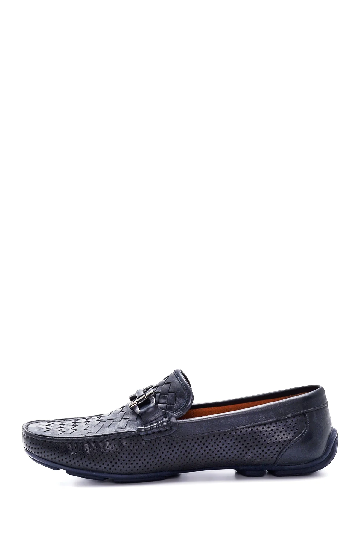 Erkek Lacivert Deri Örgülü Casual Loafer - Image 2