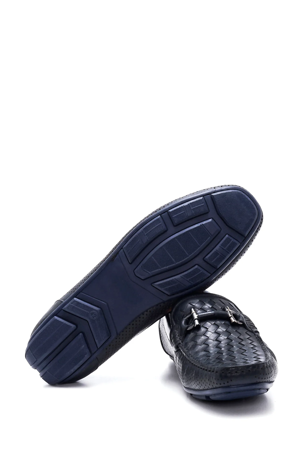 Erkek Lacivert Deri Örgülü Casual Loafer - Image 4