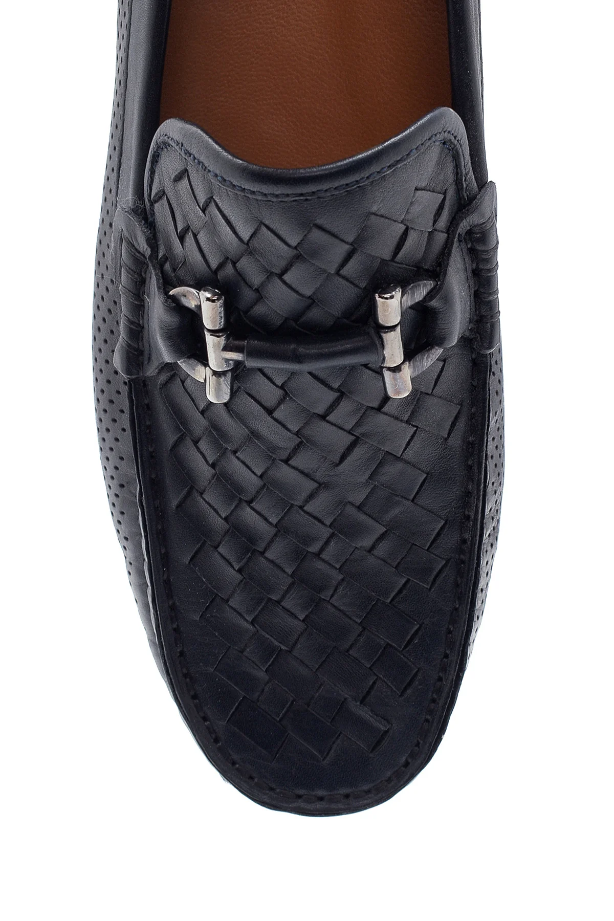 Erkek Lacivert Deri Örgülü Casual Loafer - Image 6