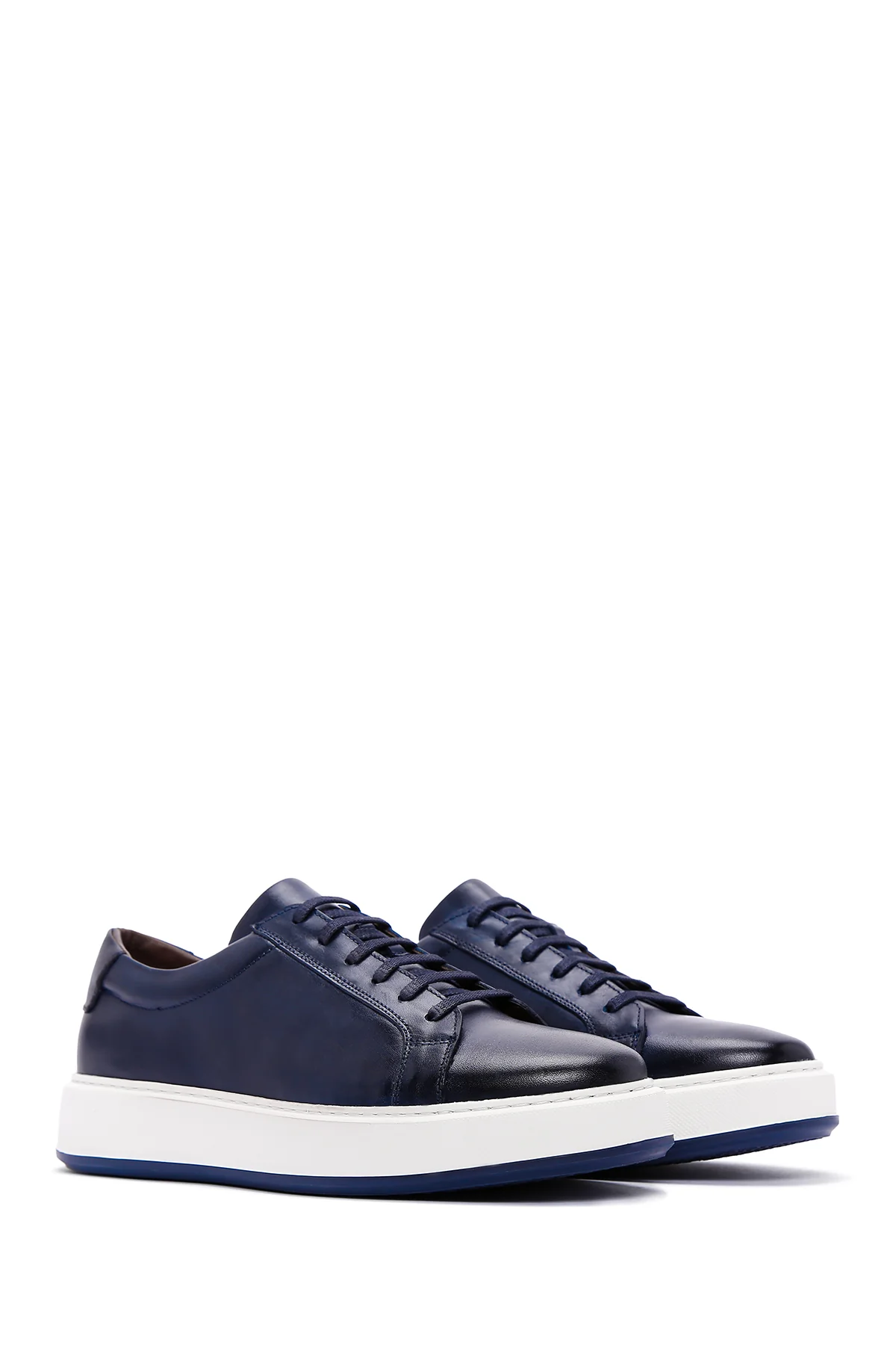 Erkek Lacivert Deri Sneaker - Image 3
