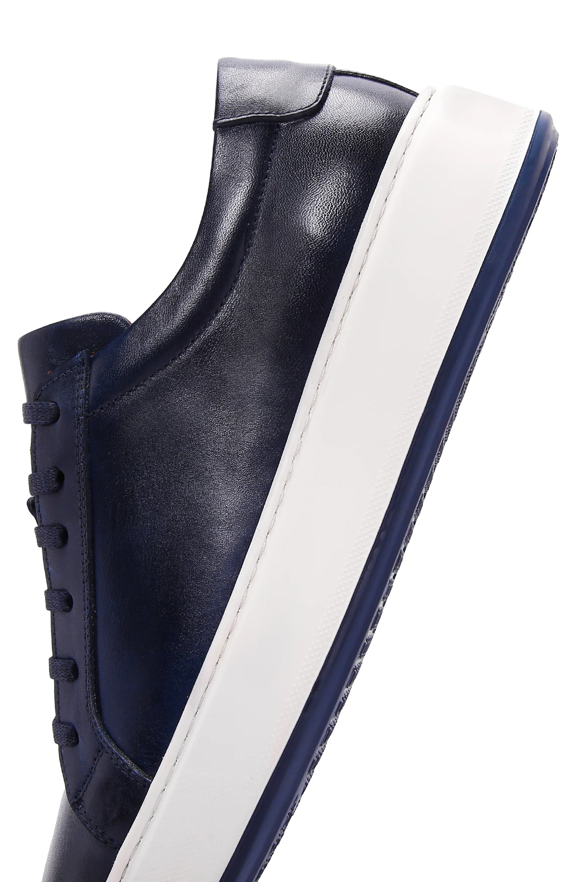 Erkek Lacivert Deri Sneaker - Image 7