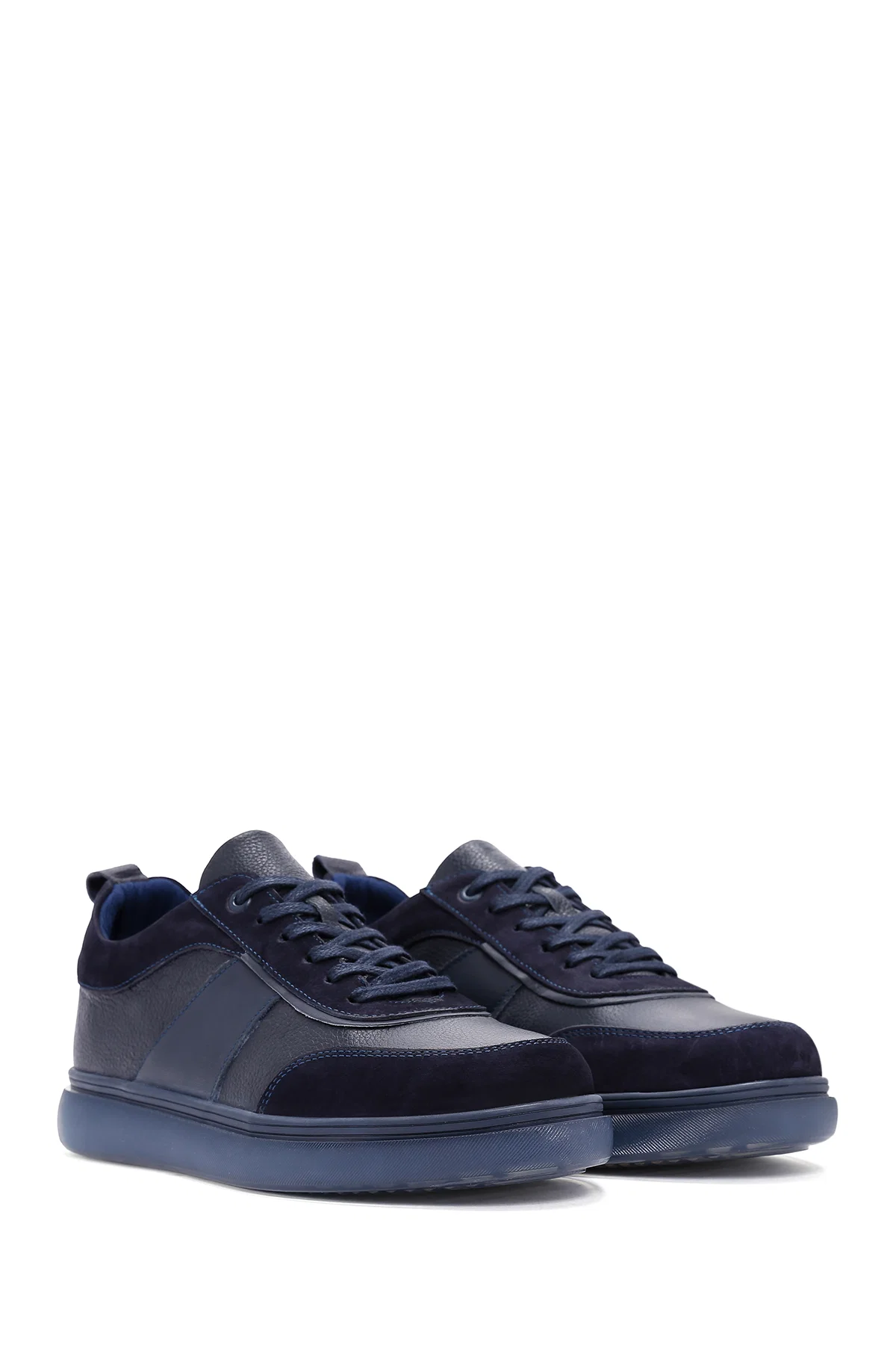Erkek Lacivert Deri Sneaker - Image 3