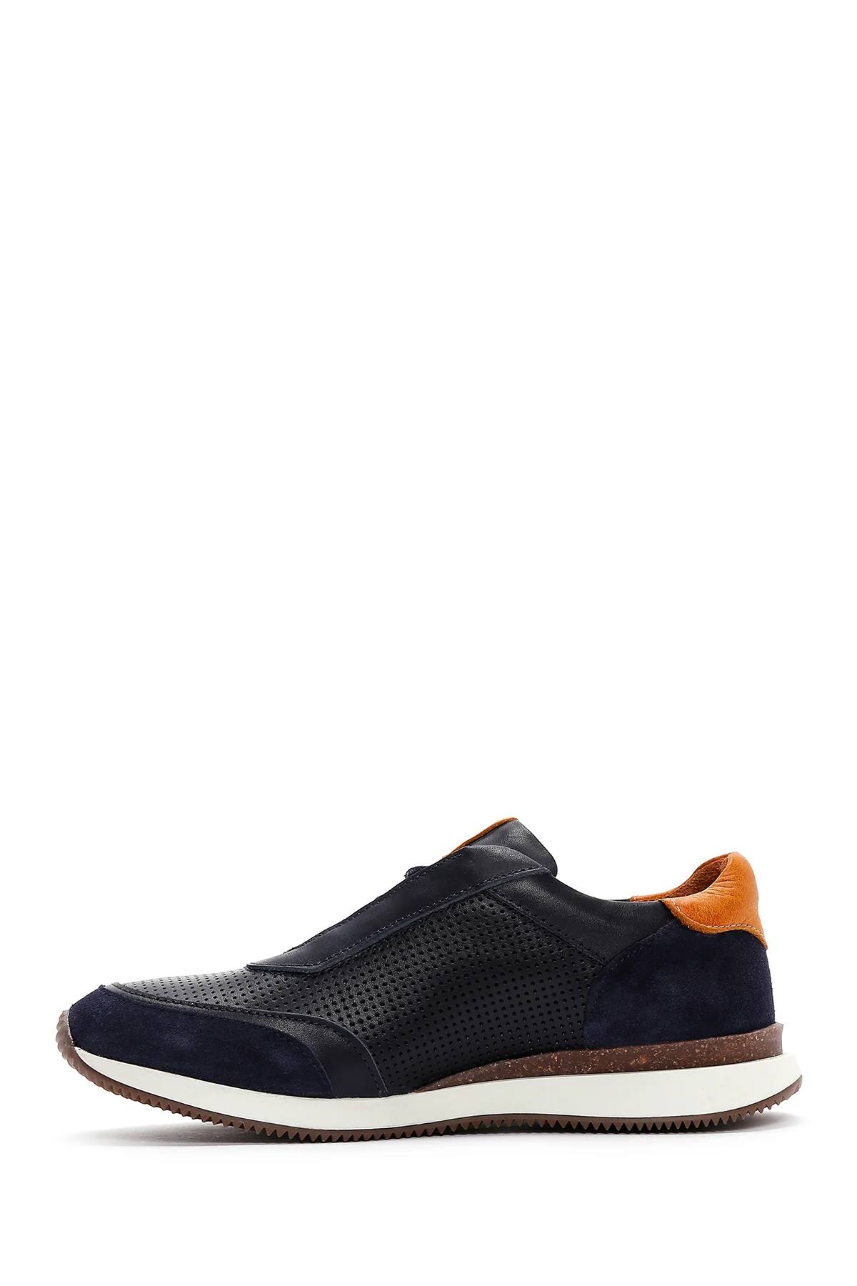 Erkek Lacivert Deri Süet Detaylı Sneaker - Image 2