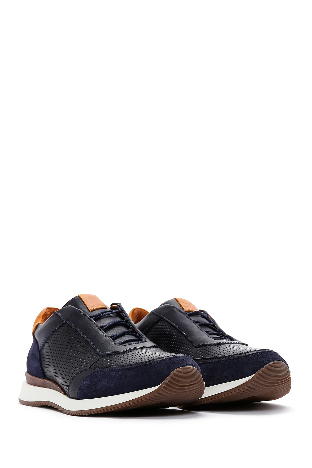 Erkek Lacivert Deri Süet Detaylı Sneaker - Image 3