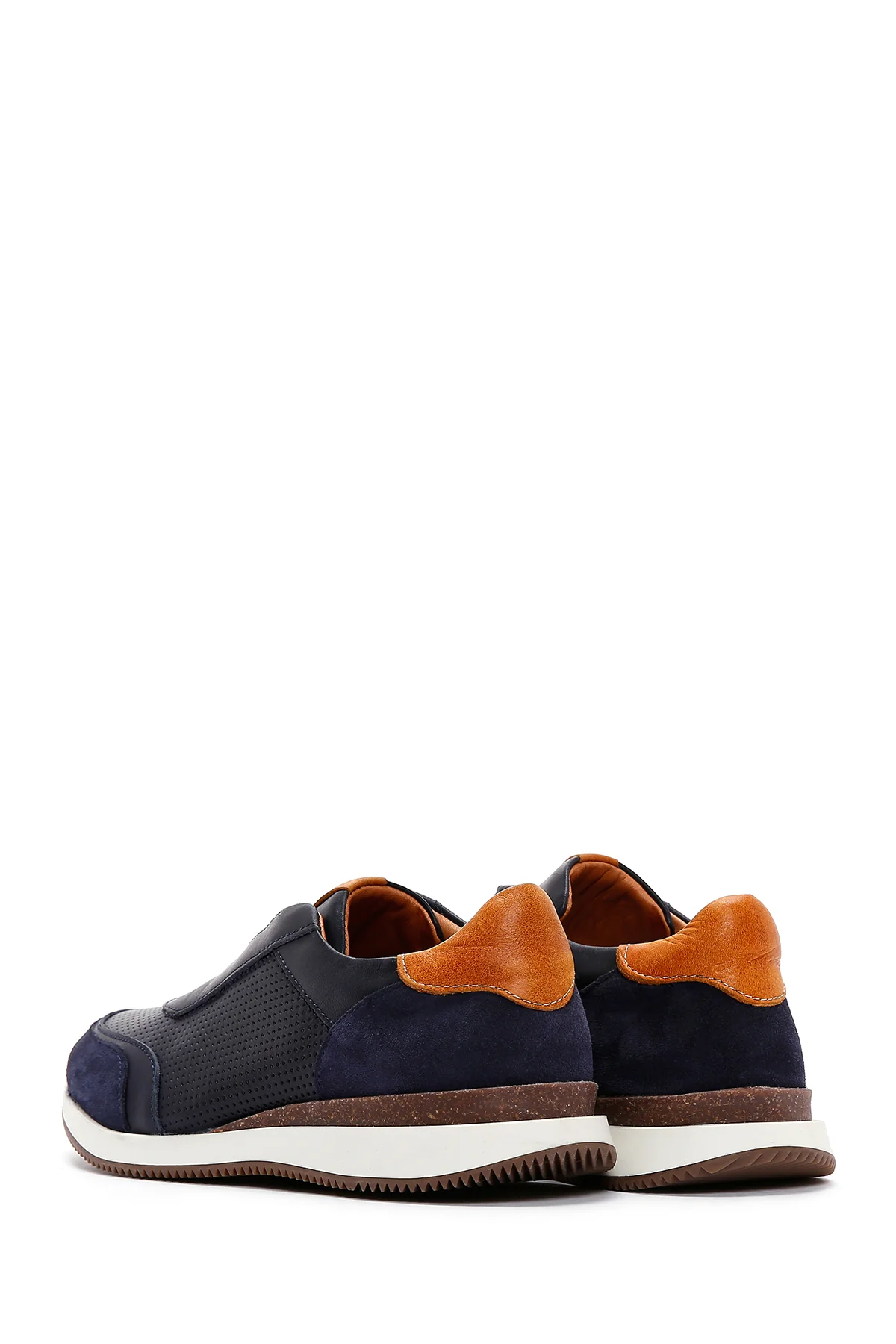 Erkek Lacivert Deri Süet Detaylı Sneaker - Image 5