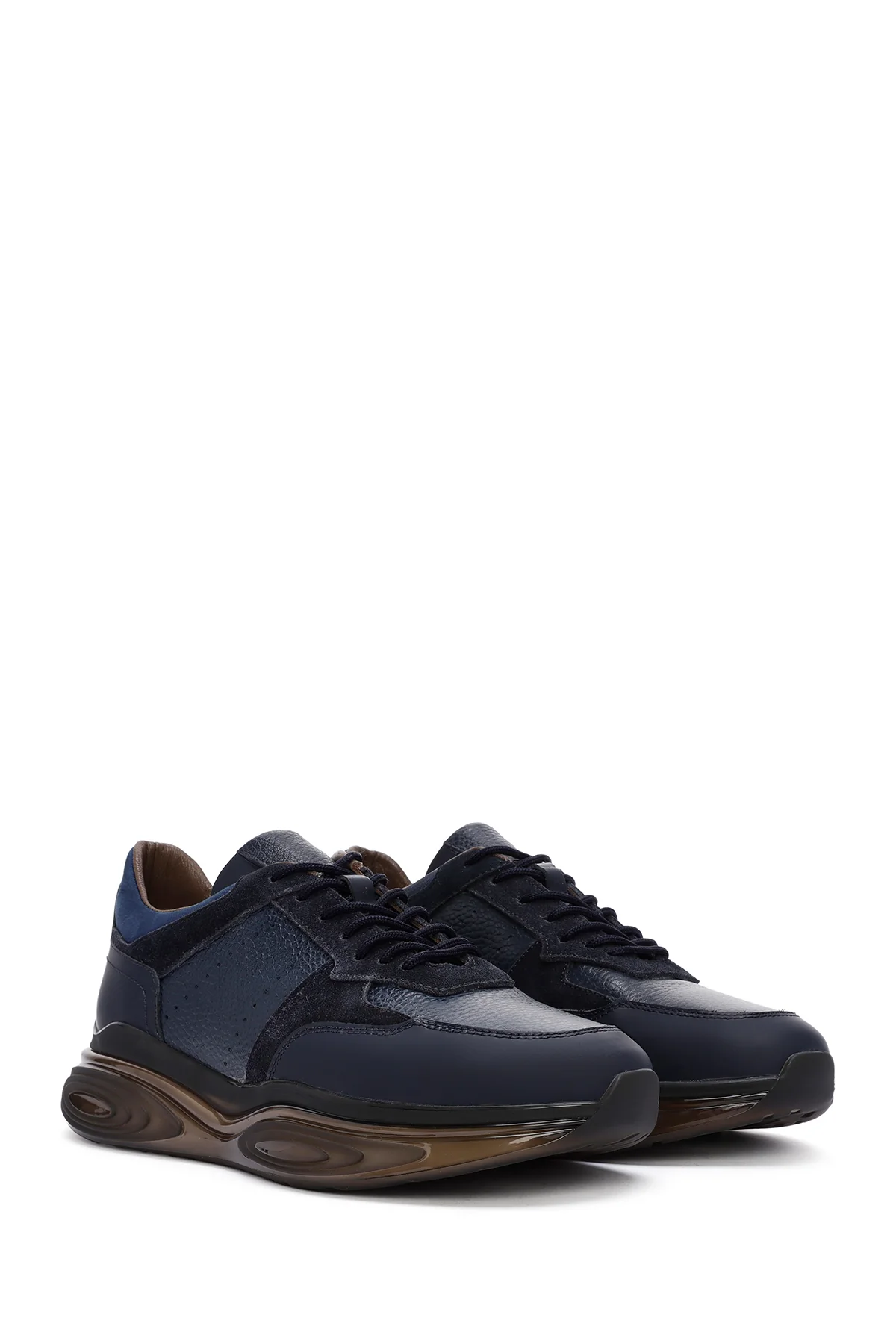 Erkek Lacivert Kalın Tabanlı Bağcıklı Deri Casual Sneaker - Image 3