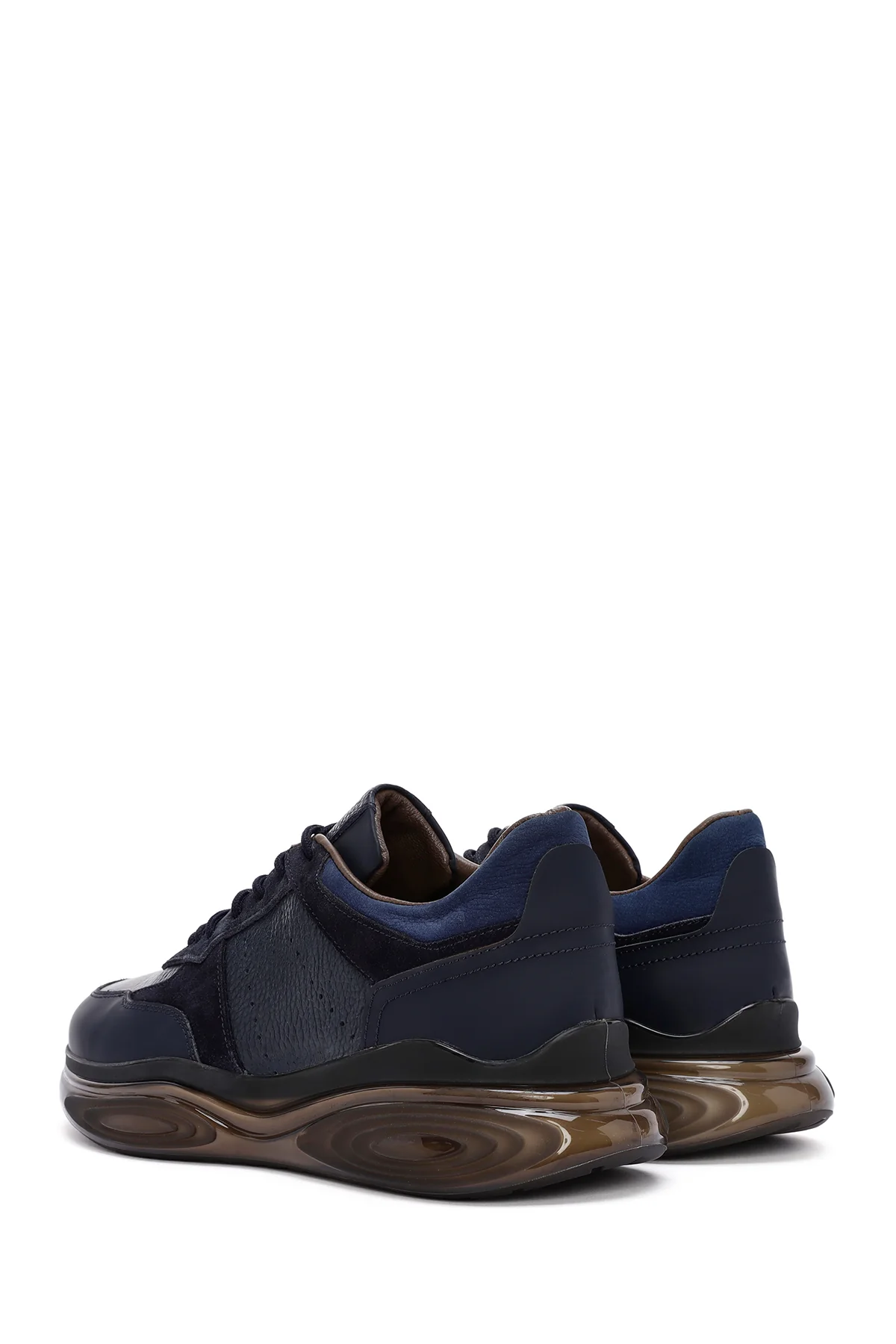 Erkek Lacivert Kalın Tabanlı Bağcıklı Deri Casual Sneaker - Image 5