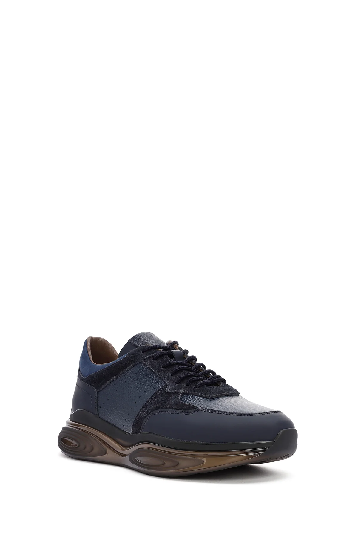 Erkek Lacivert Kalın Tabanlı Bağcıklı Deri Casual Sneaker - Image 6