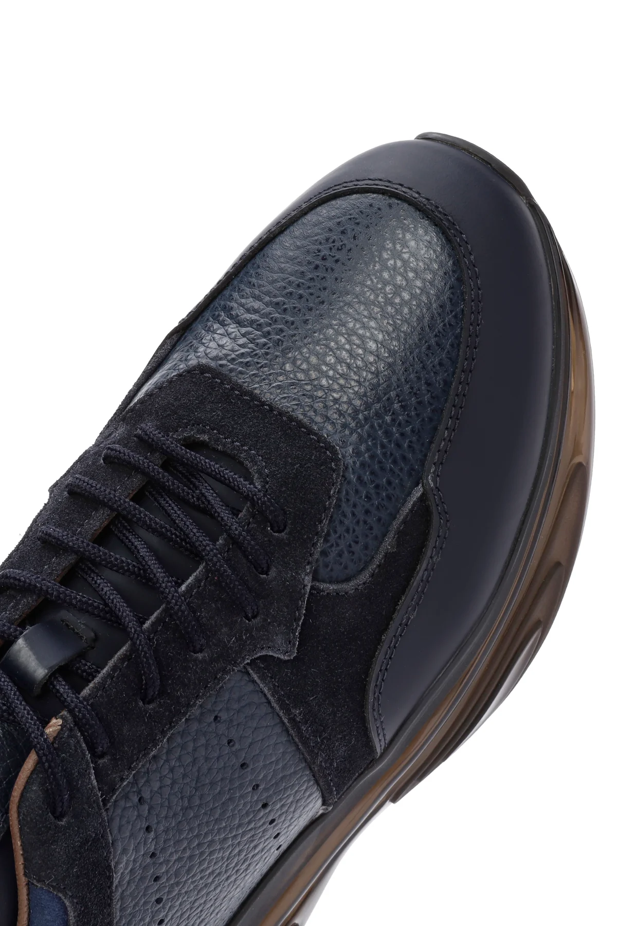 Erkek Lacivert Kalın Tabanlı Bağcıklı Deri Casual Sneaker - Image 9