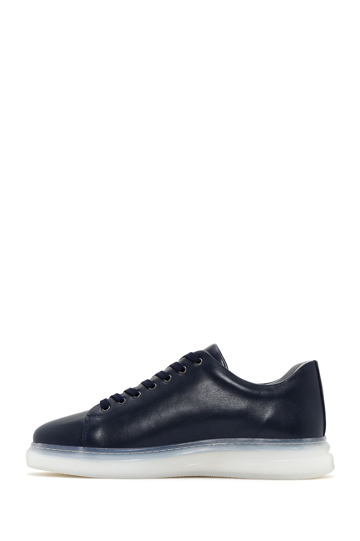 Erkek Lacivert Kalın Tabanlı Bağcıklı Deri Sneaker - Image 2