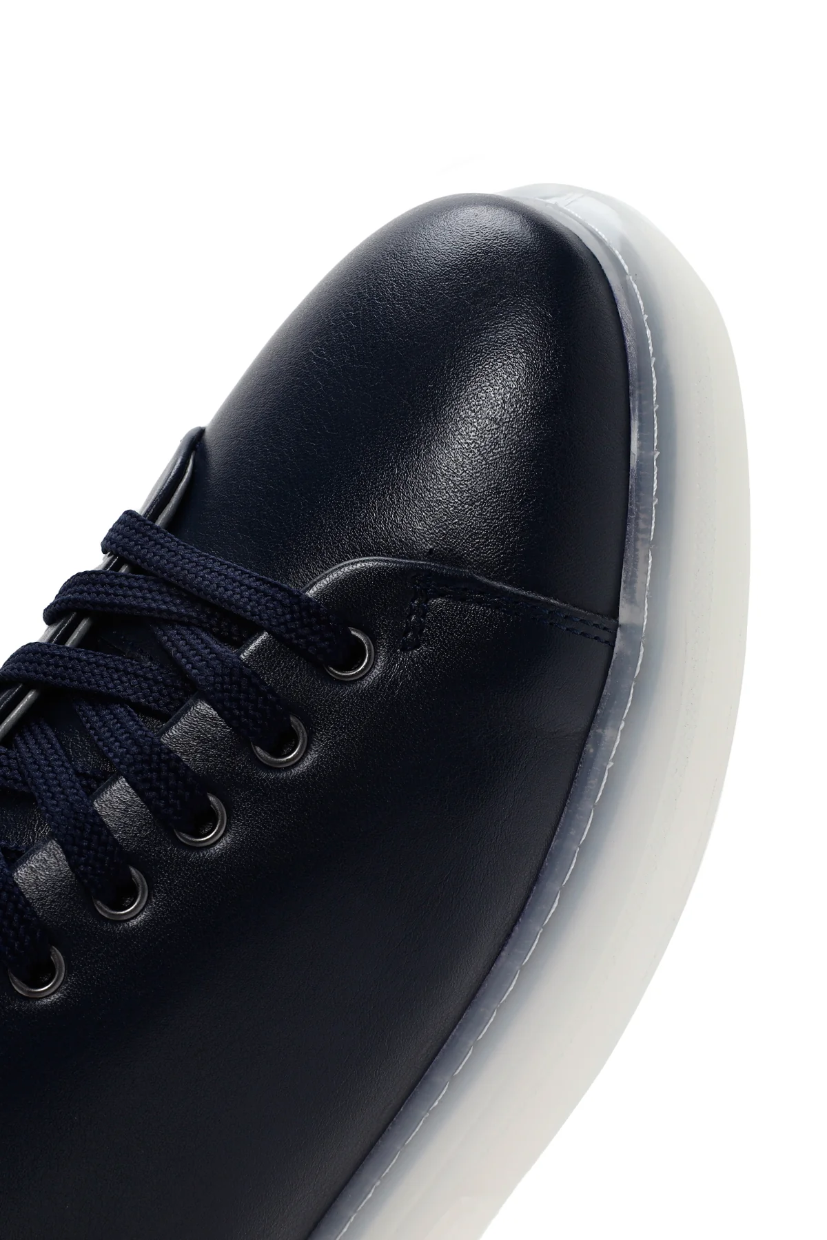 Erkek Lacivert Kalın Tabanlı Bağcıklı Deri Sneaker - Image 9