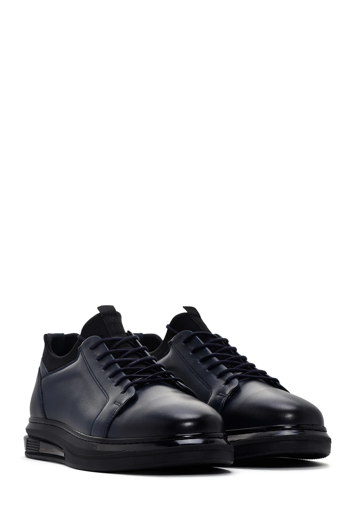 Erkek Lacivert Kalın Tabanlı Bağcıklı Deri Sneaker - Image 3